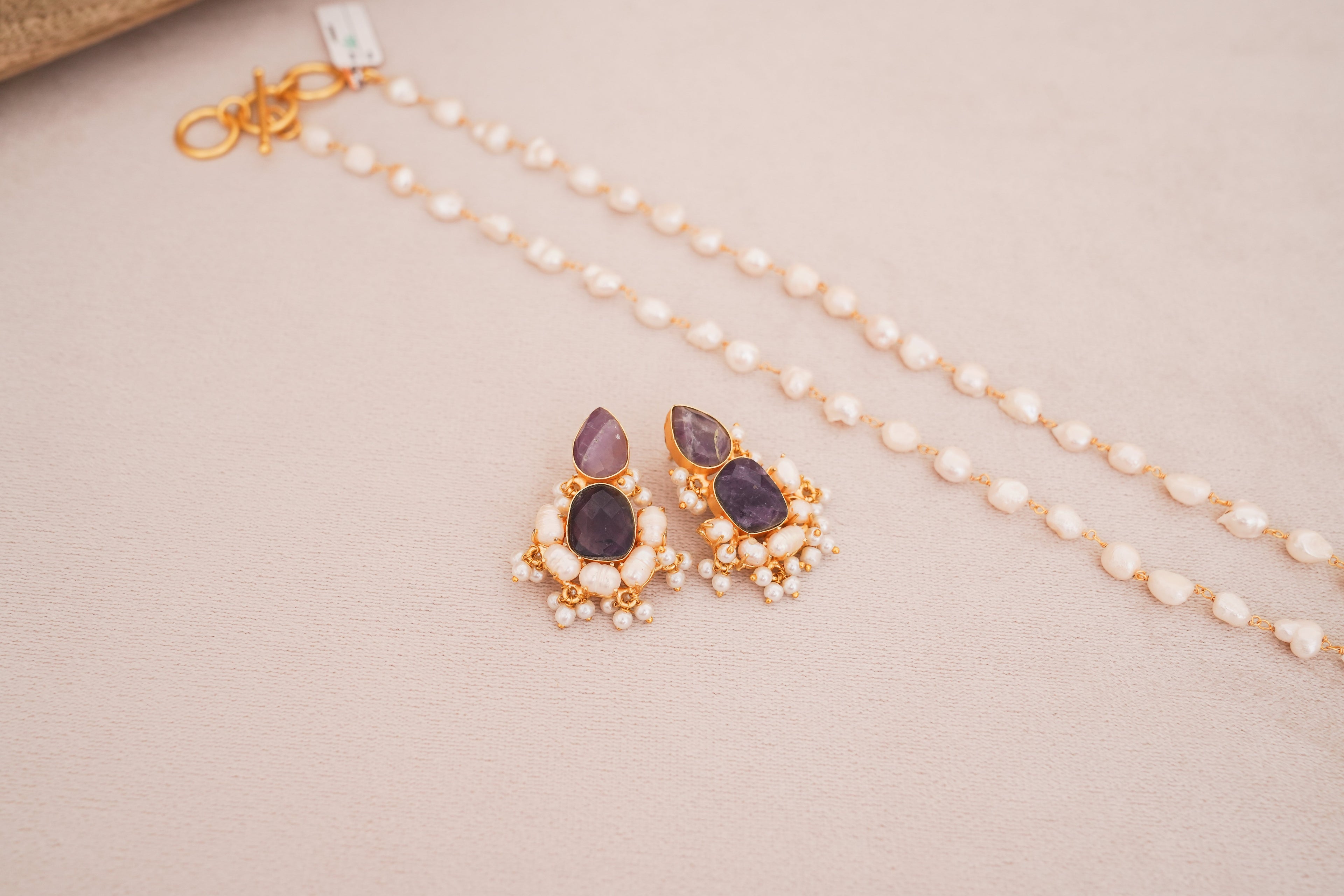 Handcrafted Amethyst Lotus Cluster Statement Necklace Set