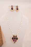 Handcrafted Amethyst Lotus Cluster Statement Necklace Set