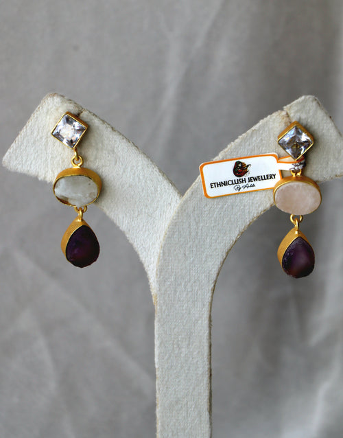 Amethyst Moonstone Crystal Cascade Earrings