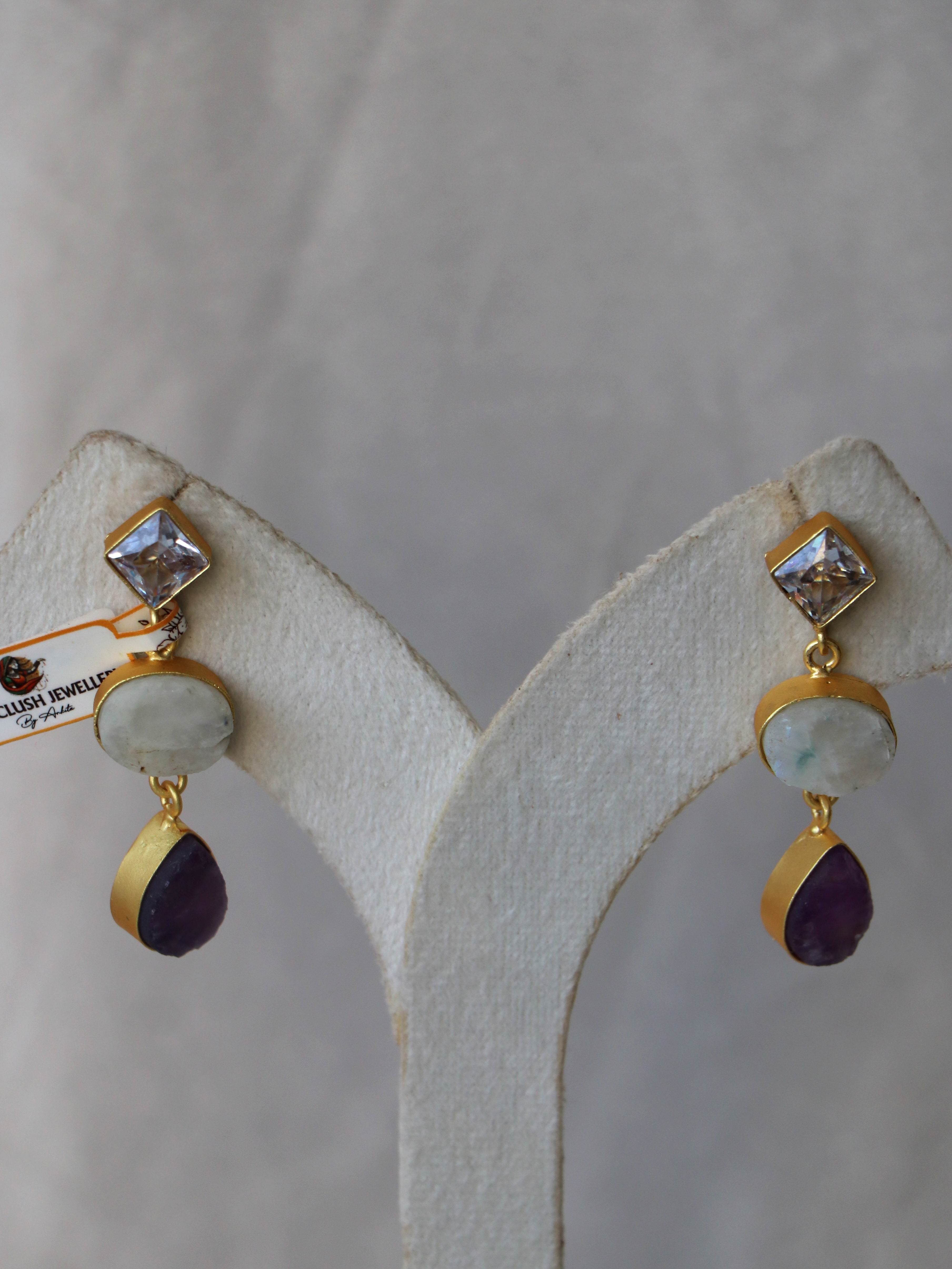 Amethyst Moonstone Trio Earrings