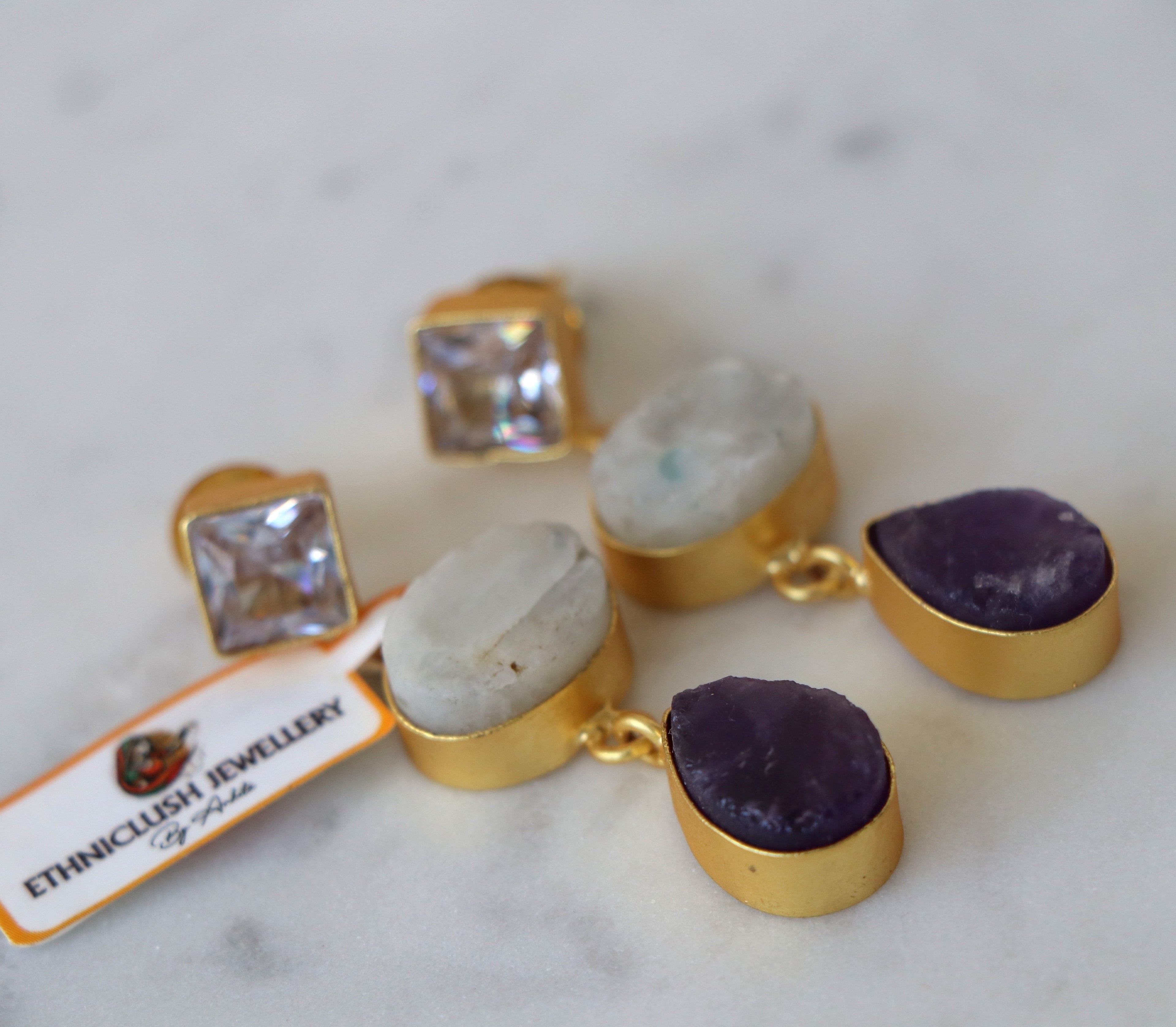 Amethyst Moonstone Trio Earrings