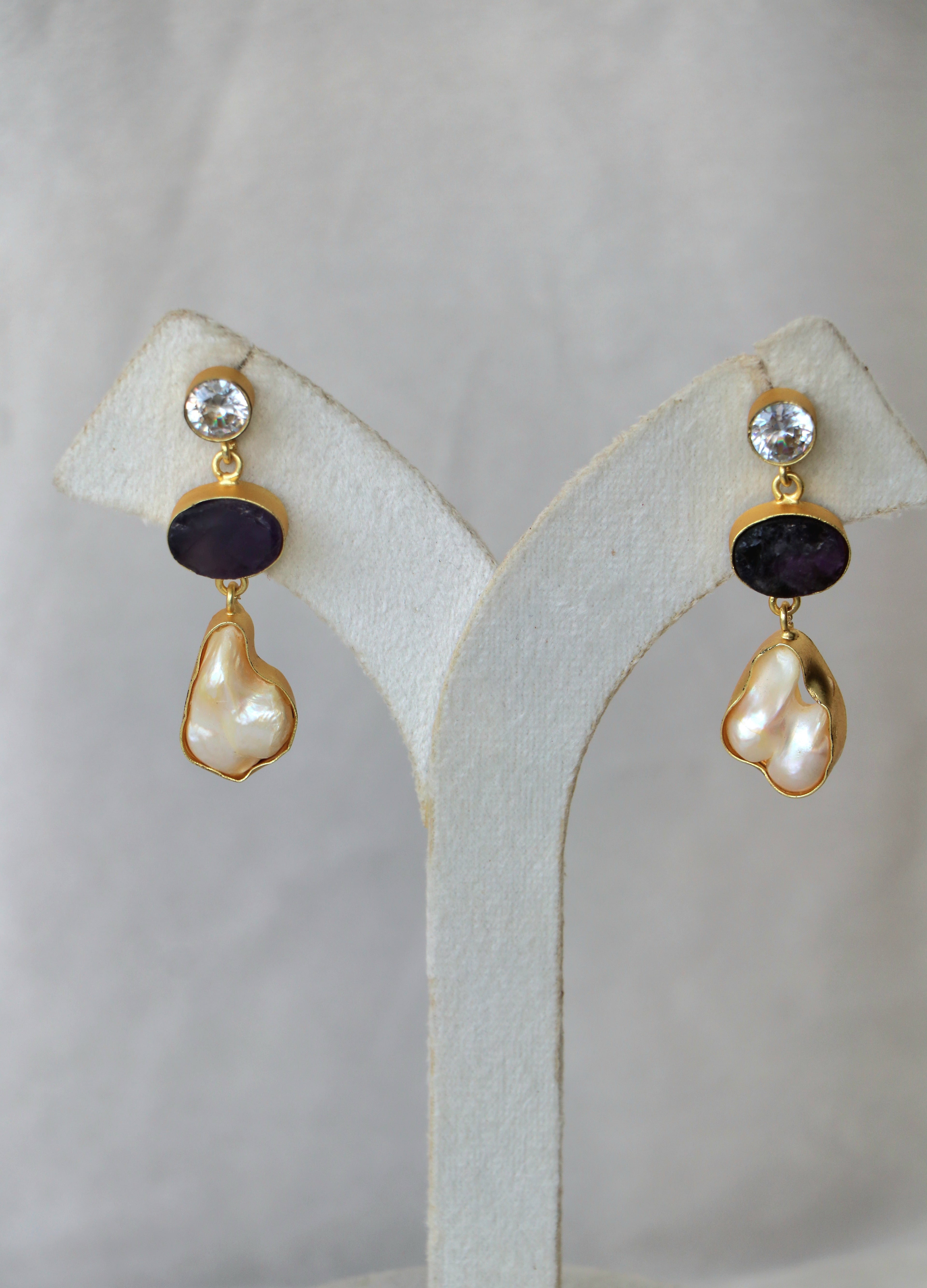 Amethyst Pearl Cascade Earrings