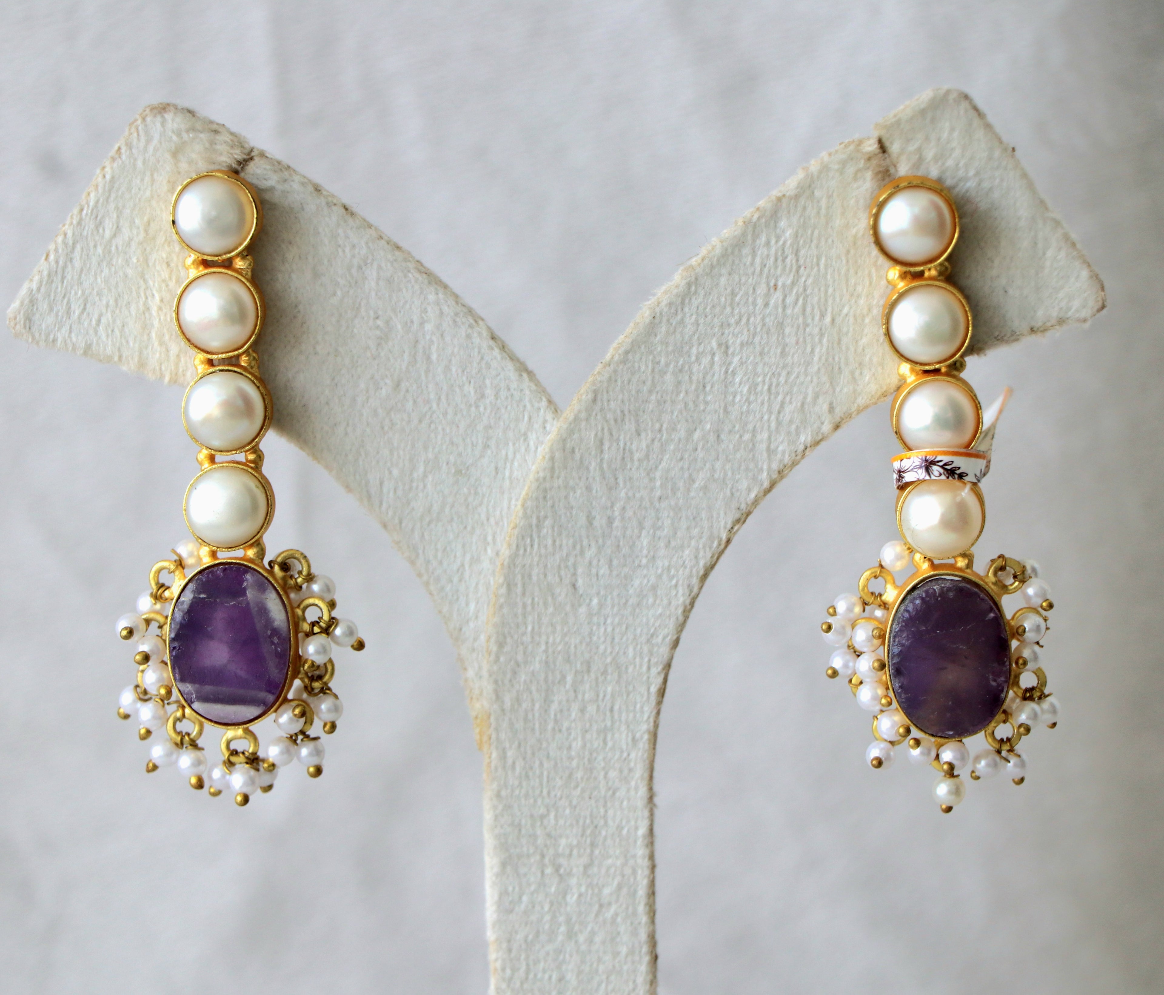 Pearl Cascade Stone Earrings