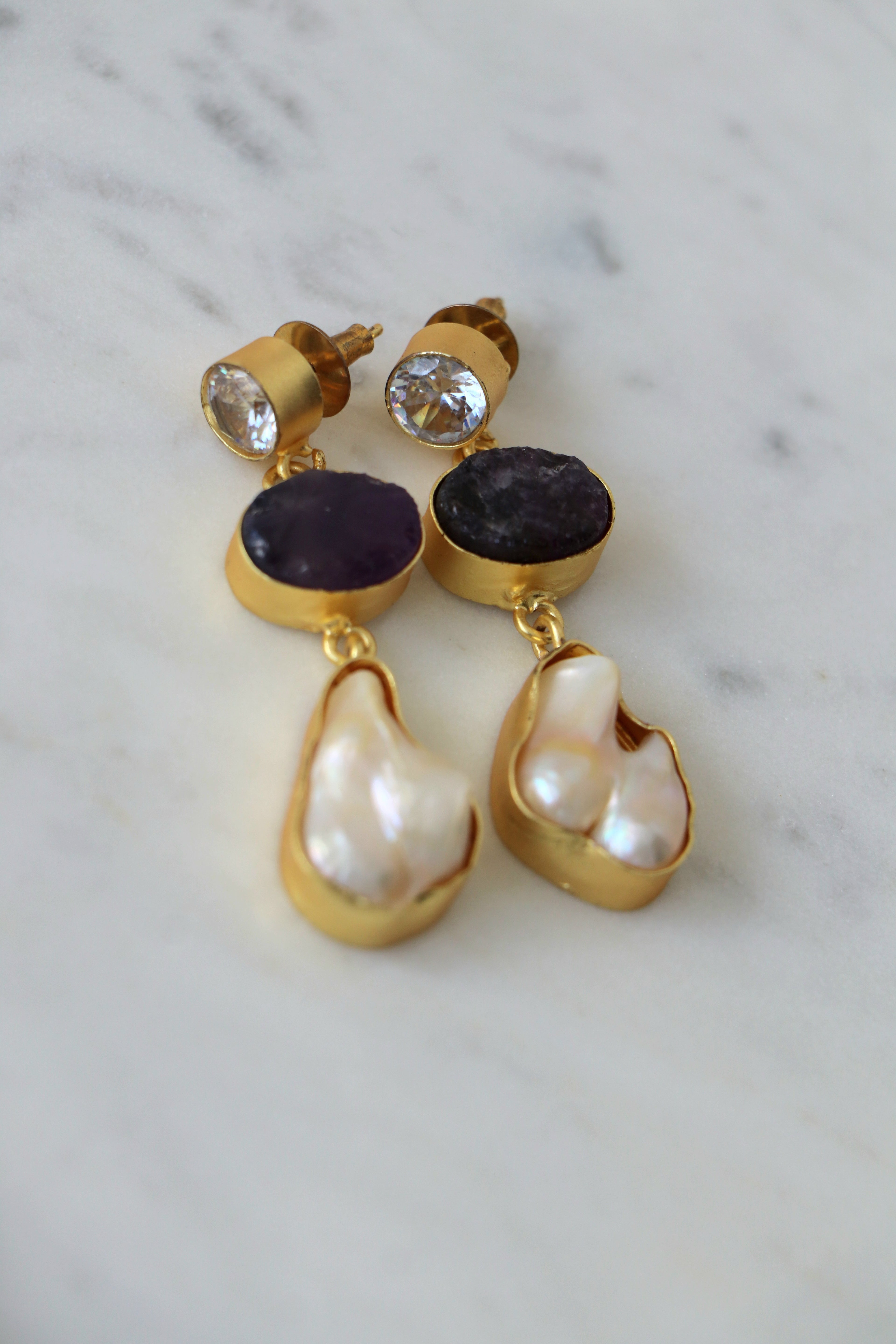 Amethyst Pearl Cascade Earrings