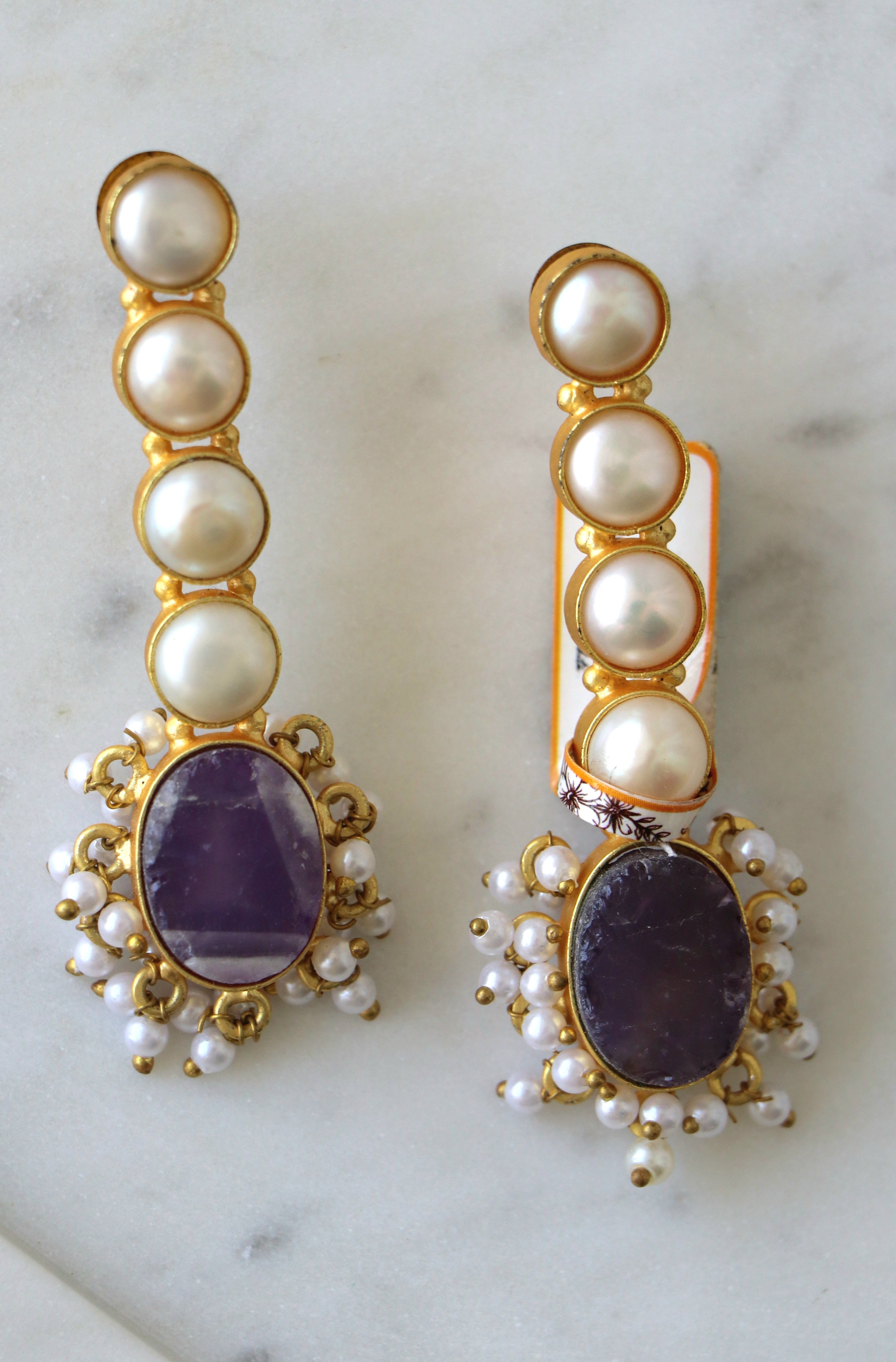 Pearl Cascade Stone Earrings