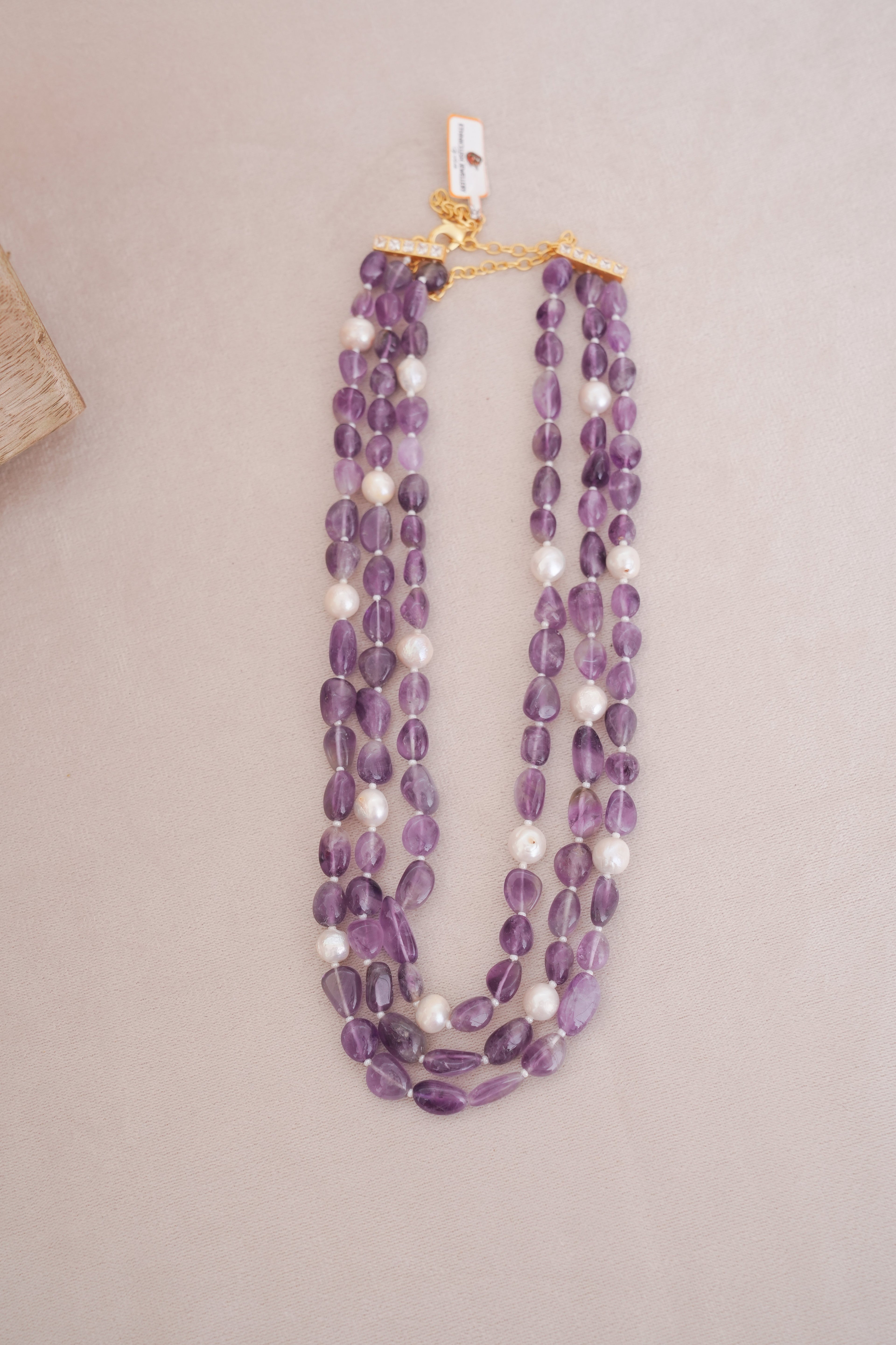 Natural Amethyst & Freshwater Pearl Layered Necklace