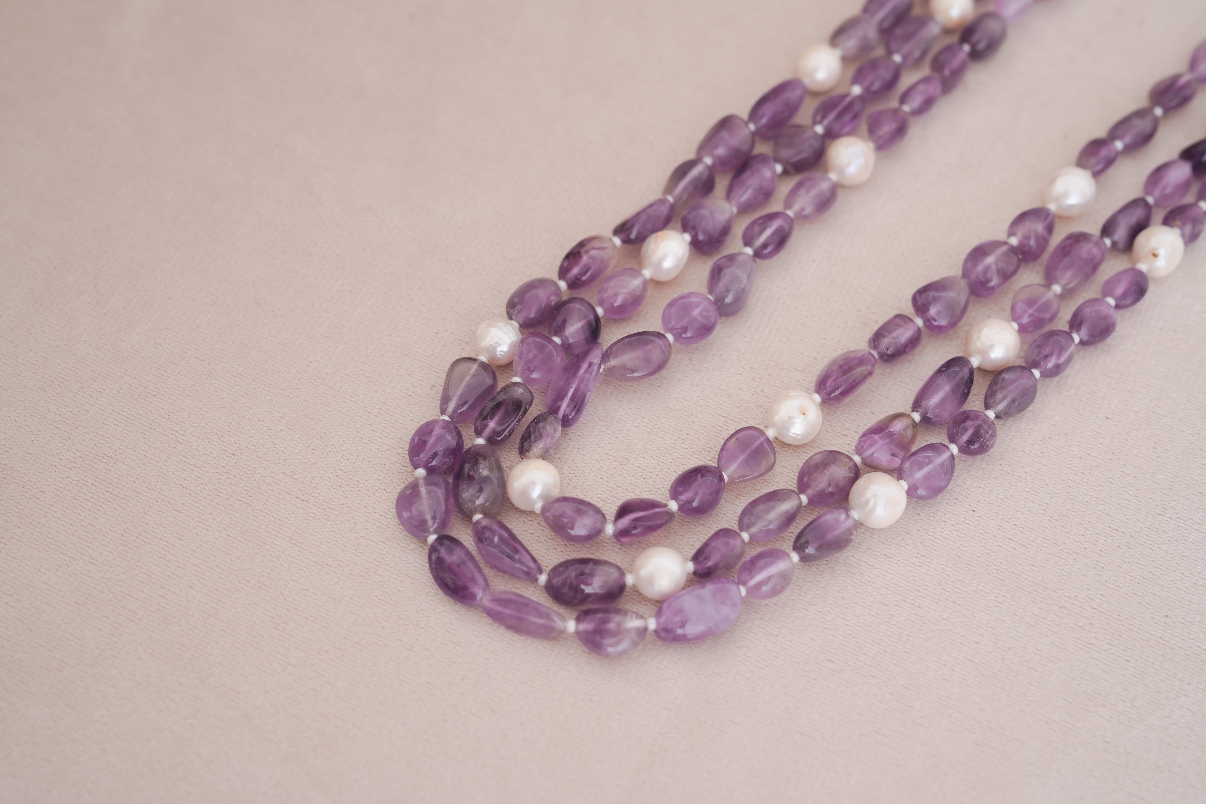 Natural Amethyst & Freshwater Pearl Layered Necklace