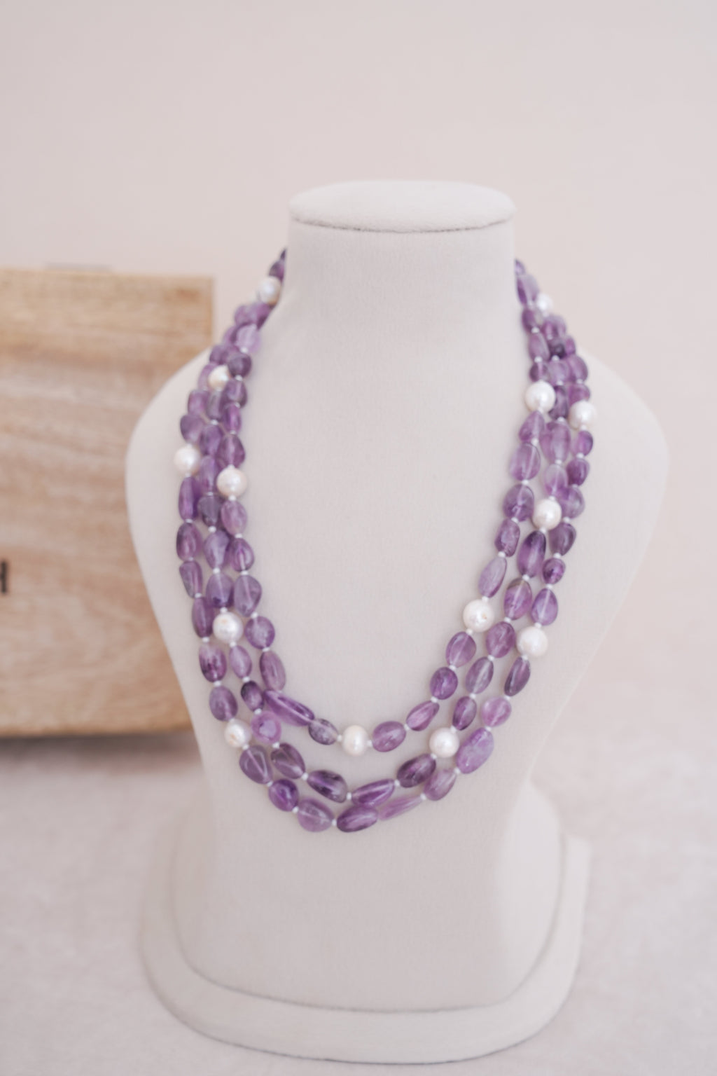 Natural Amethyst & Freshwater Pearl Layered Necklace