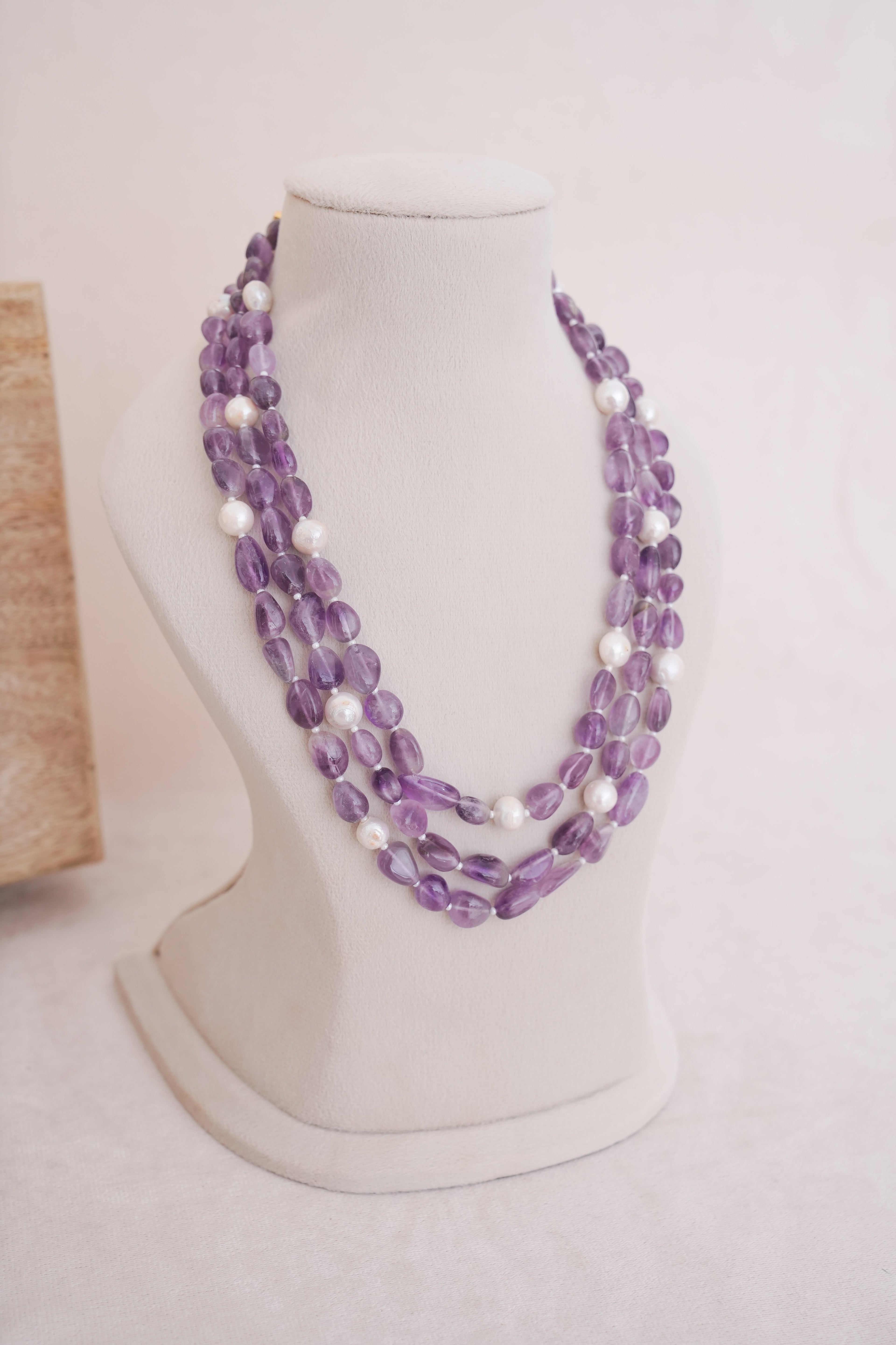 Natural Amethyst & Freshwater Pearl Layered Necklace