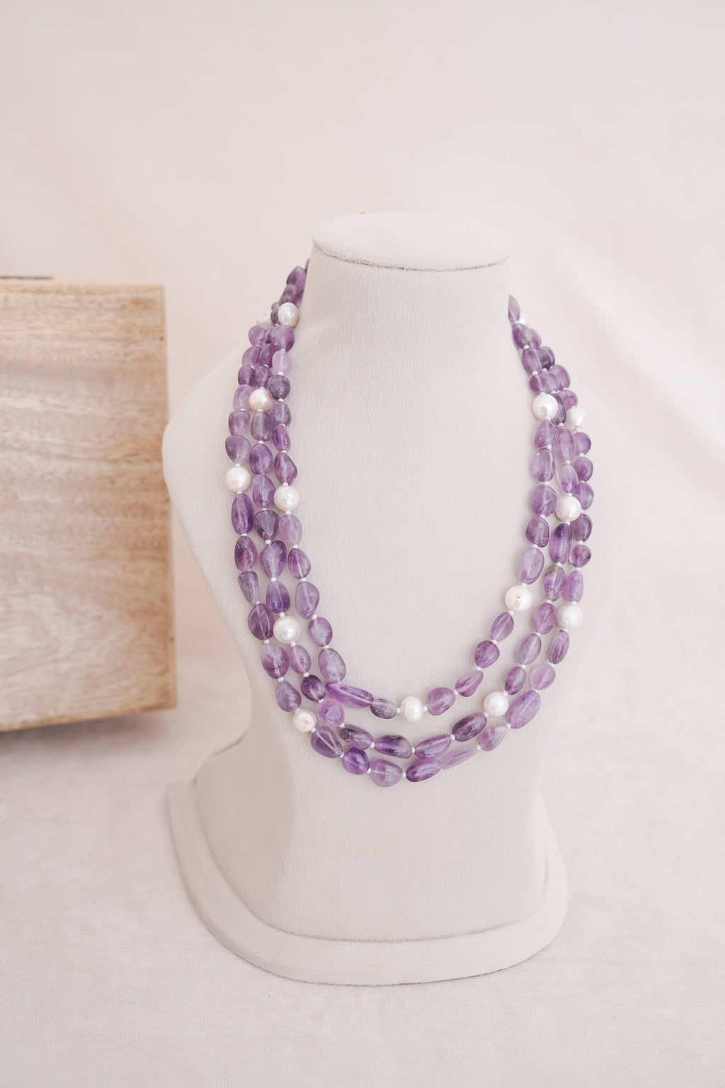 Natural Amethyst & Freshwater Pearl Layered Necklace