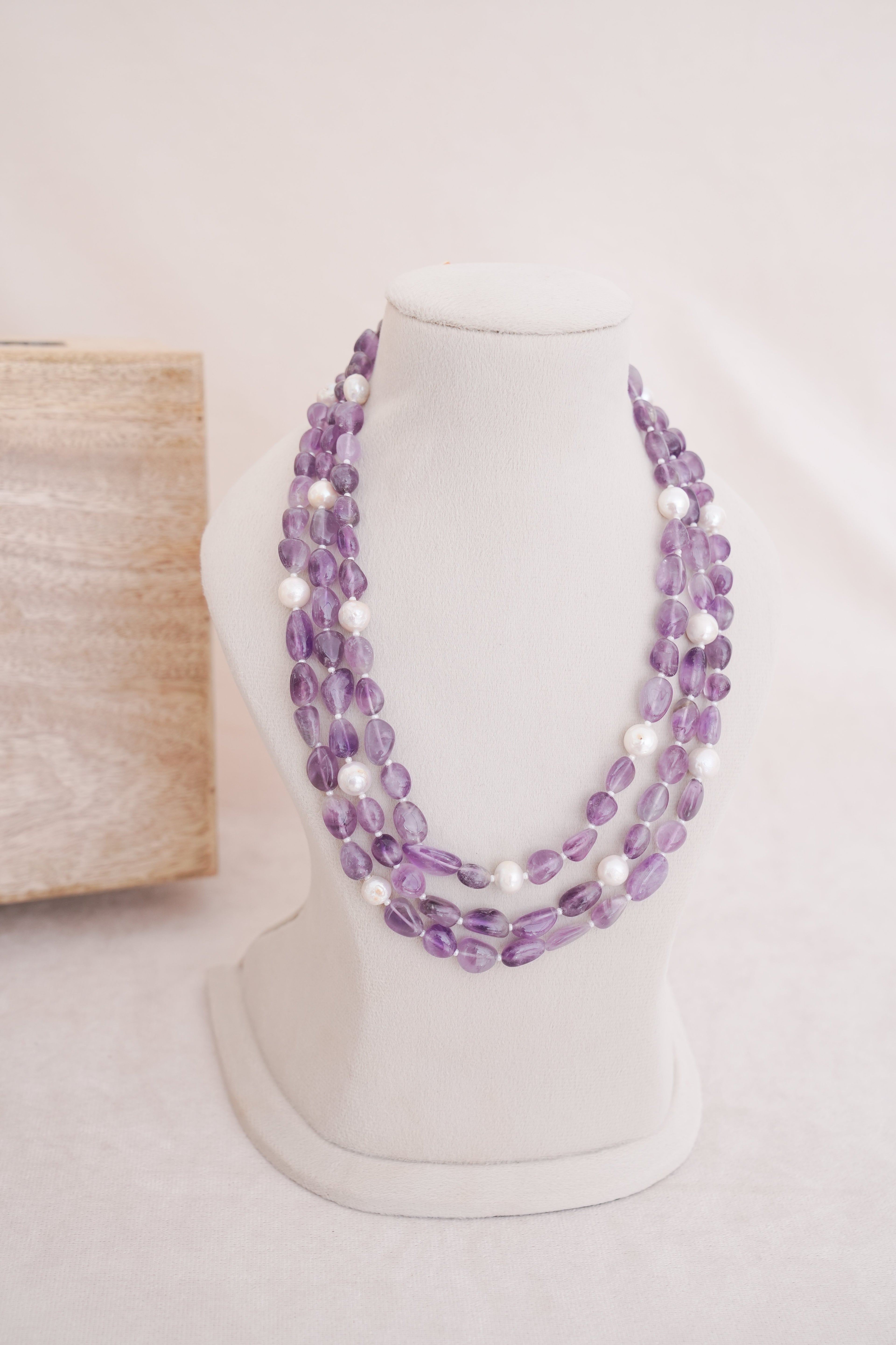 Natural Amethyst & Freshwater Pearl Layered Necklace