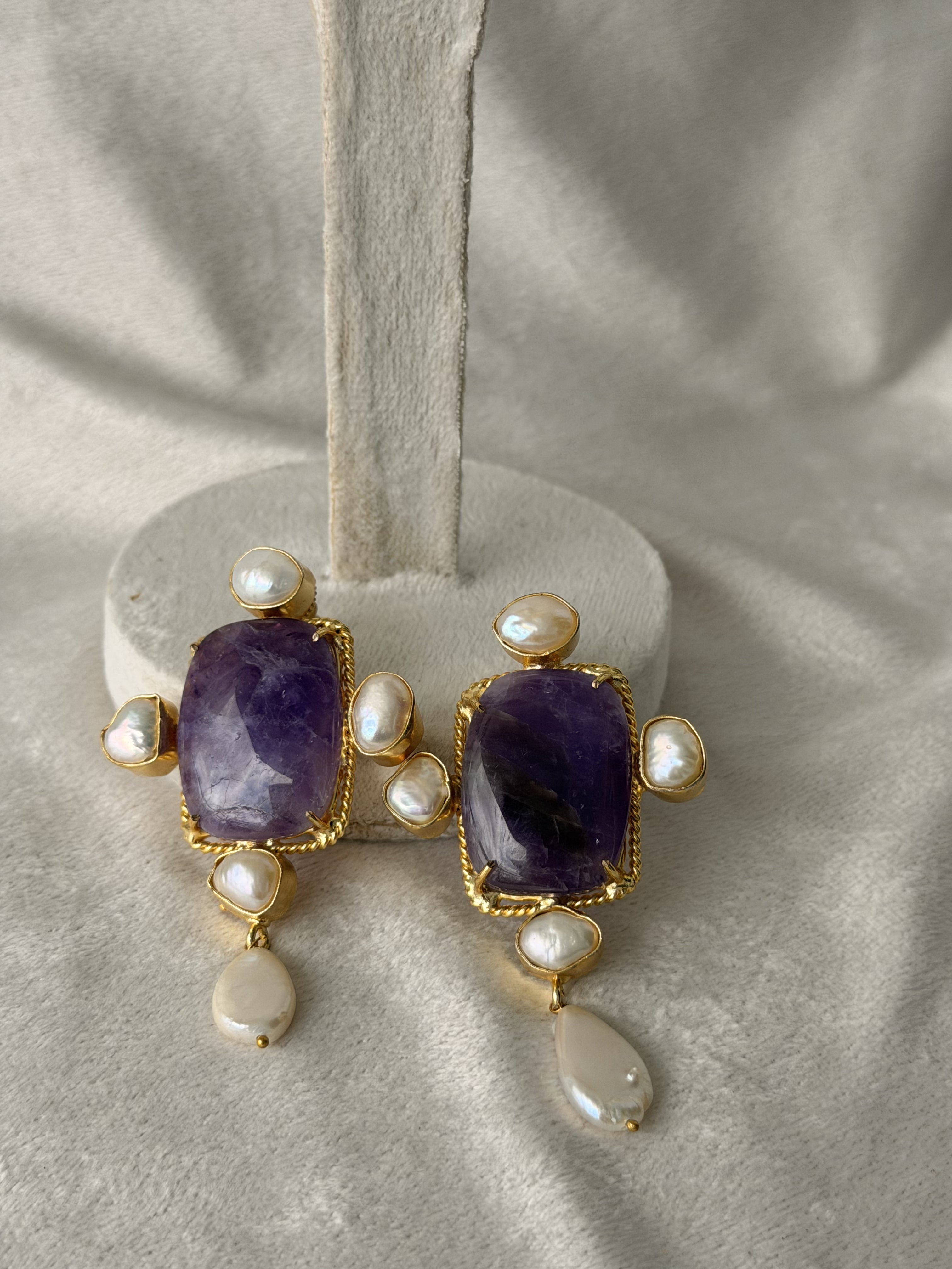 Amethyst Pearl Gold Vintage Drop Earrings