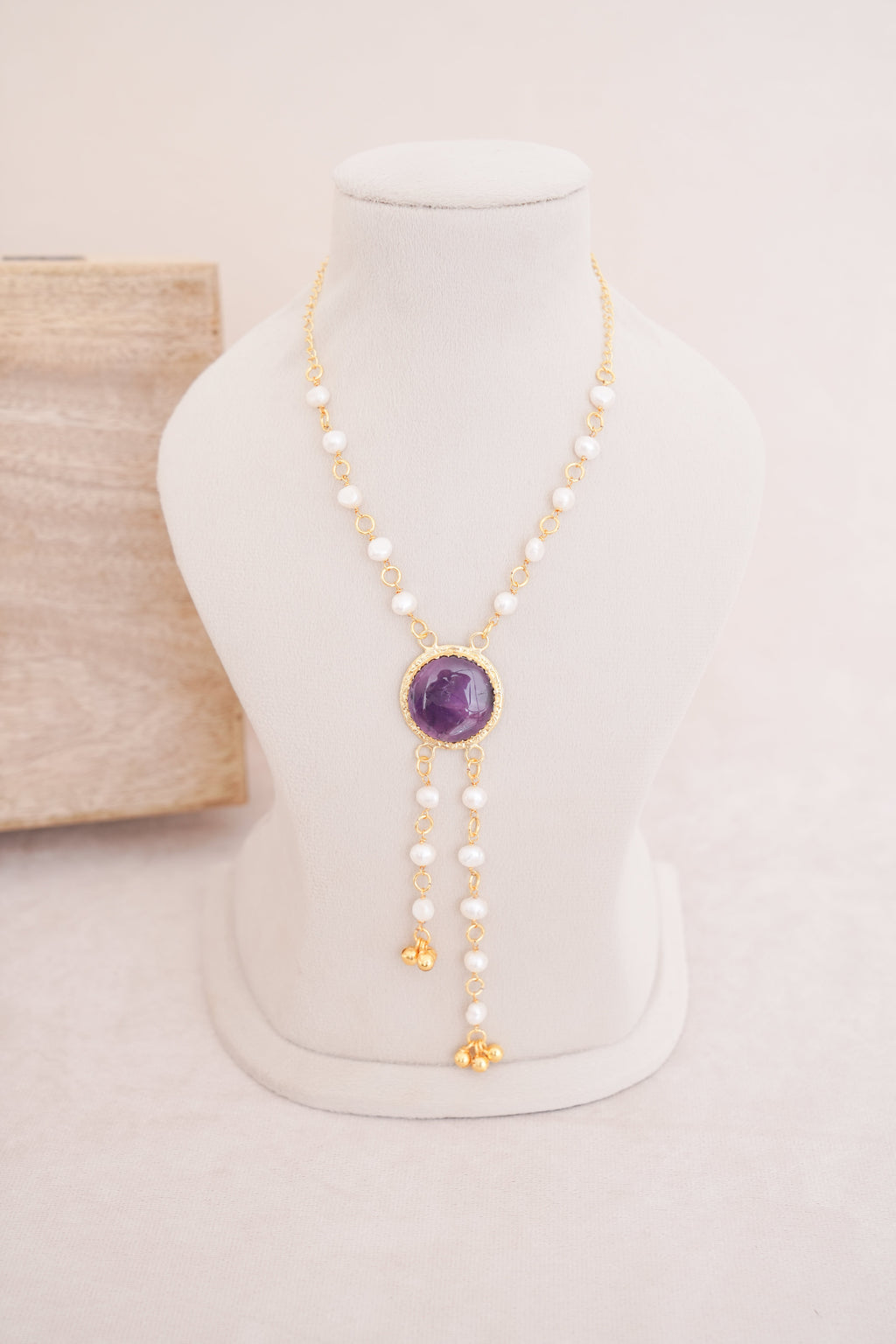 Amethyst Pearl Lariat Necklace
