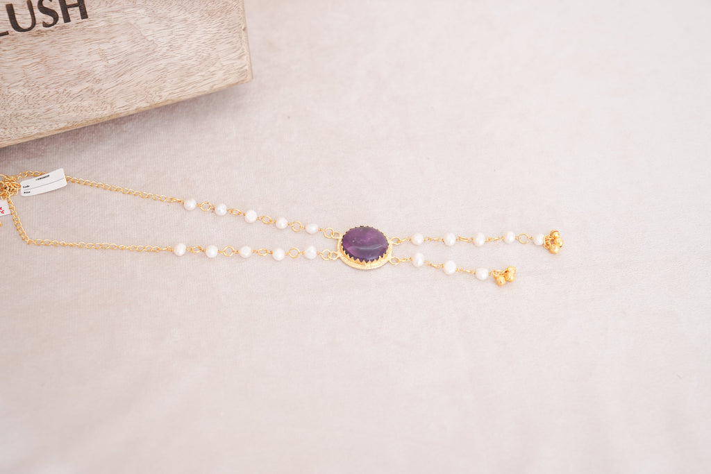 Amethyst Pearl Lariat Necklace