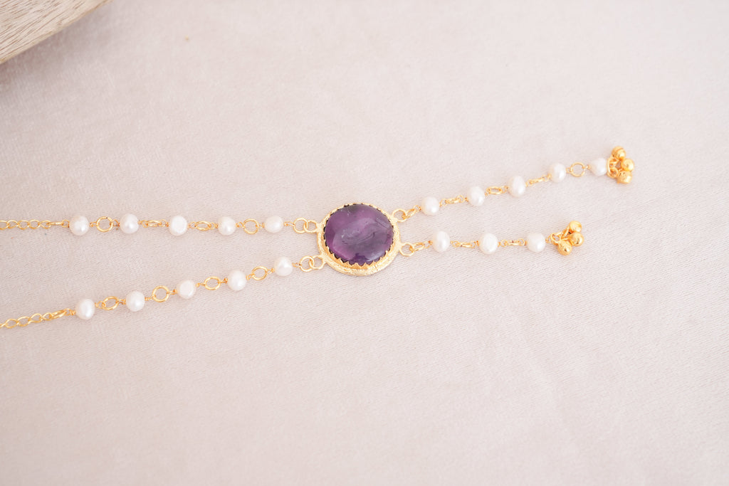 Amethyst Pearl Lariat Necklace