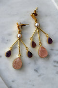 Amethyst  Rose Quartz Branch Earrings