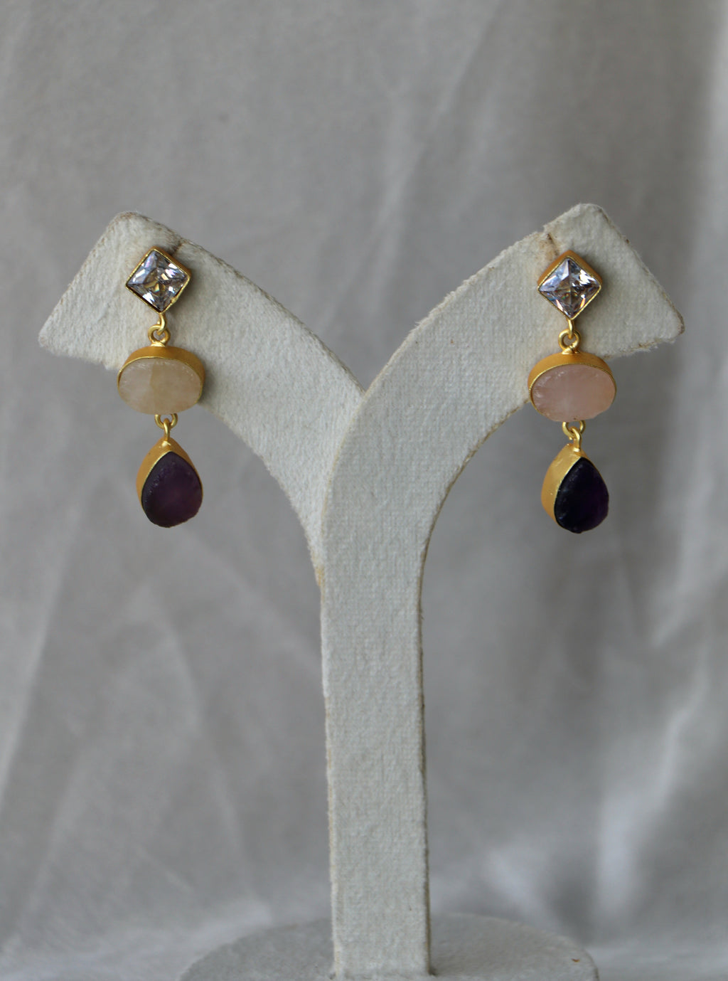Amethyst Rose Quartz Cascade Earrings