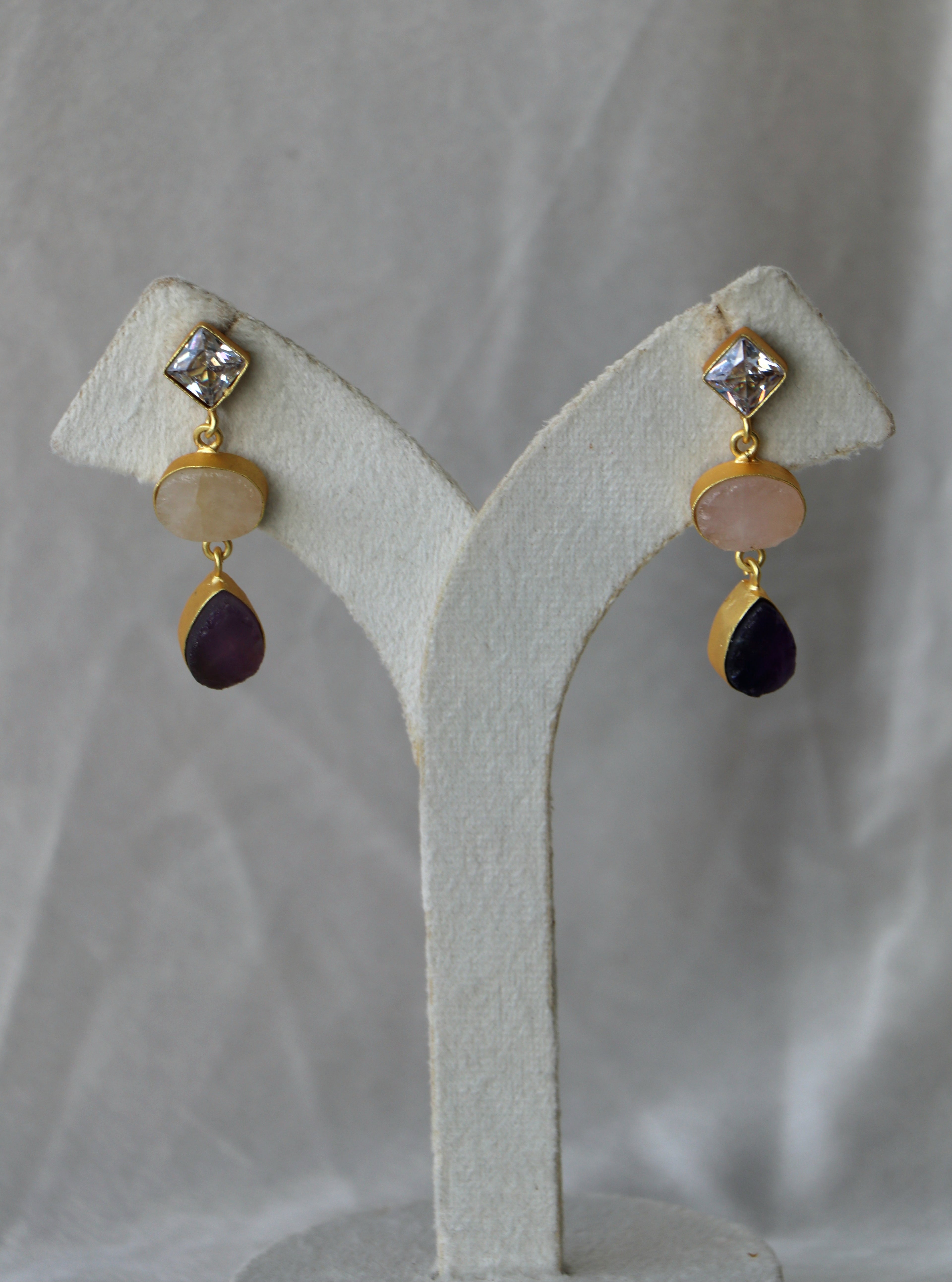 Amethyst Rose Quartz Cascade Earrings