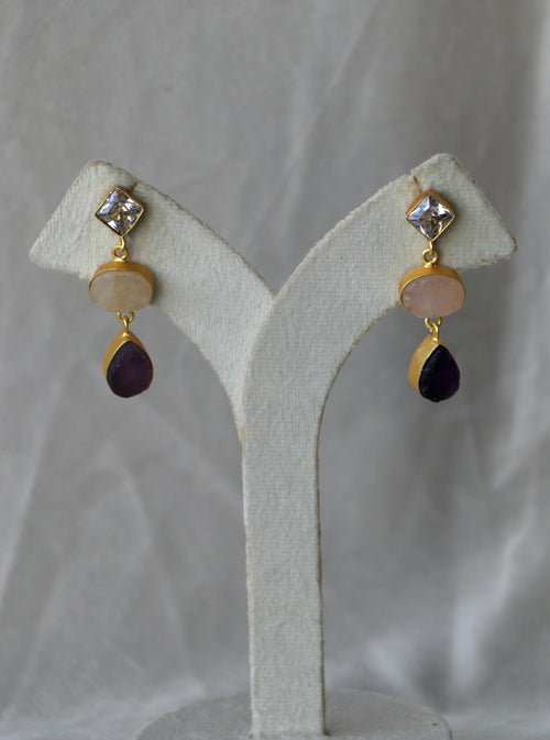 Amethyst Rose Quartz Cascade Earrings