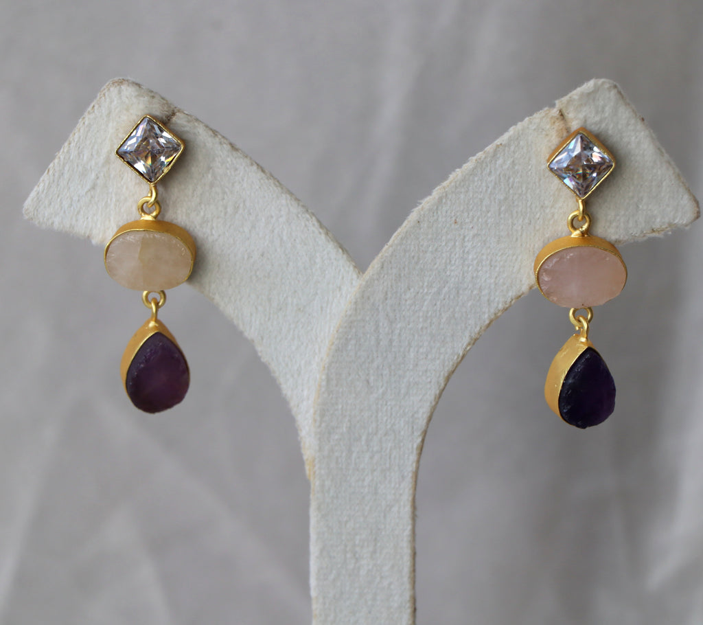 Amethyst Rose Quartz Cascade Earrings