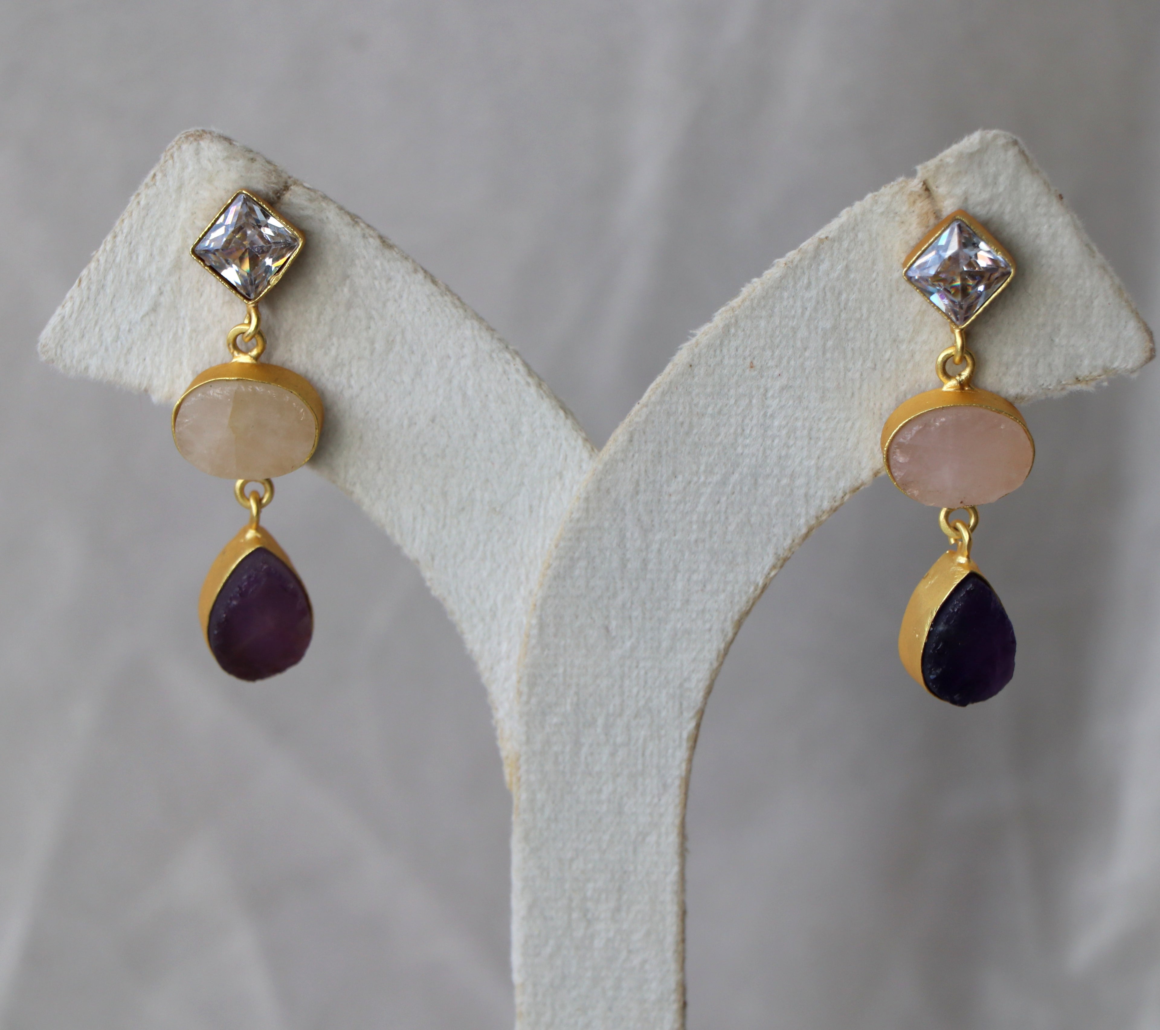 Amethyst Rose Quartz Cascade Earrings