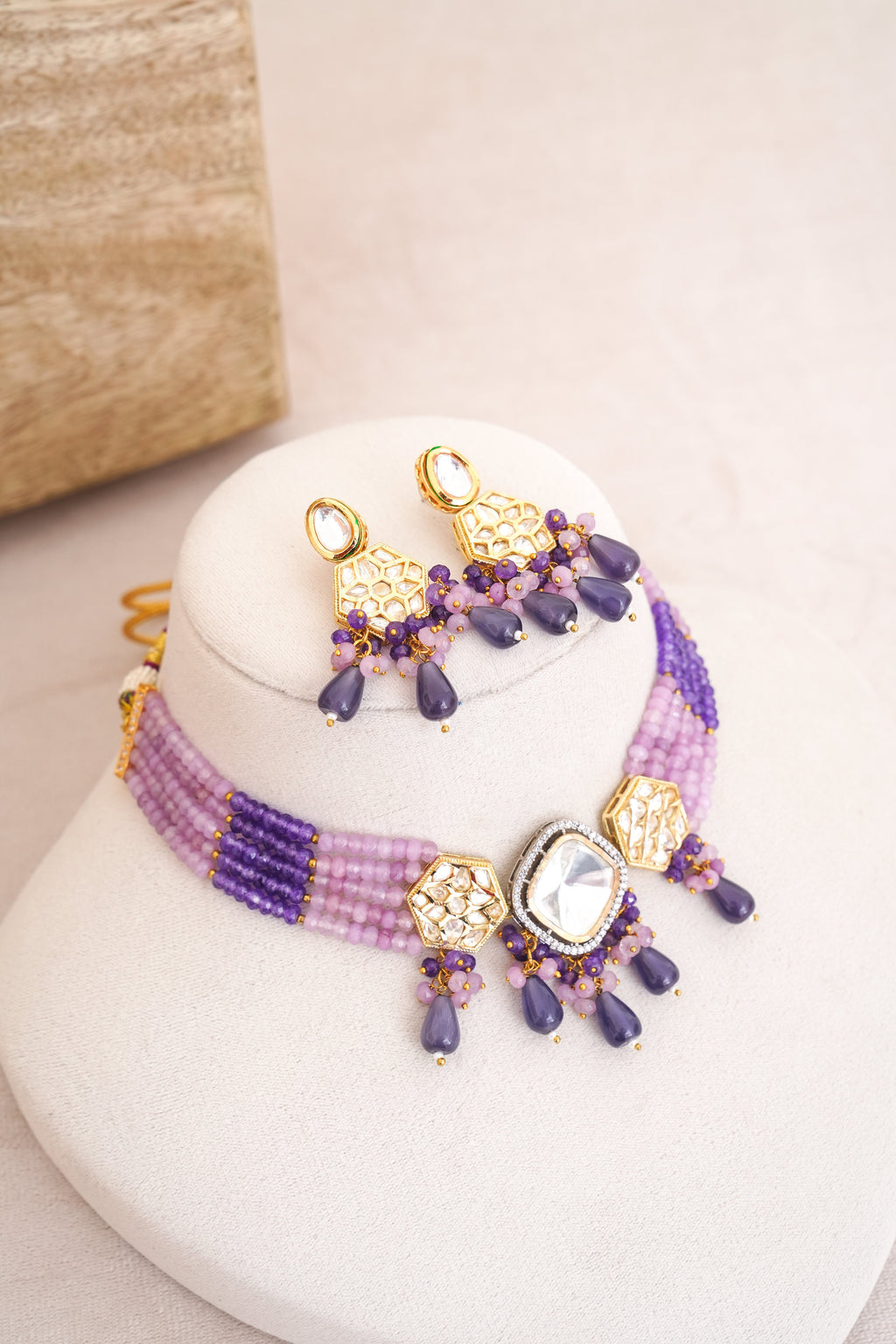 Amethyst  Rose Quartz Geometric Choker Set
