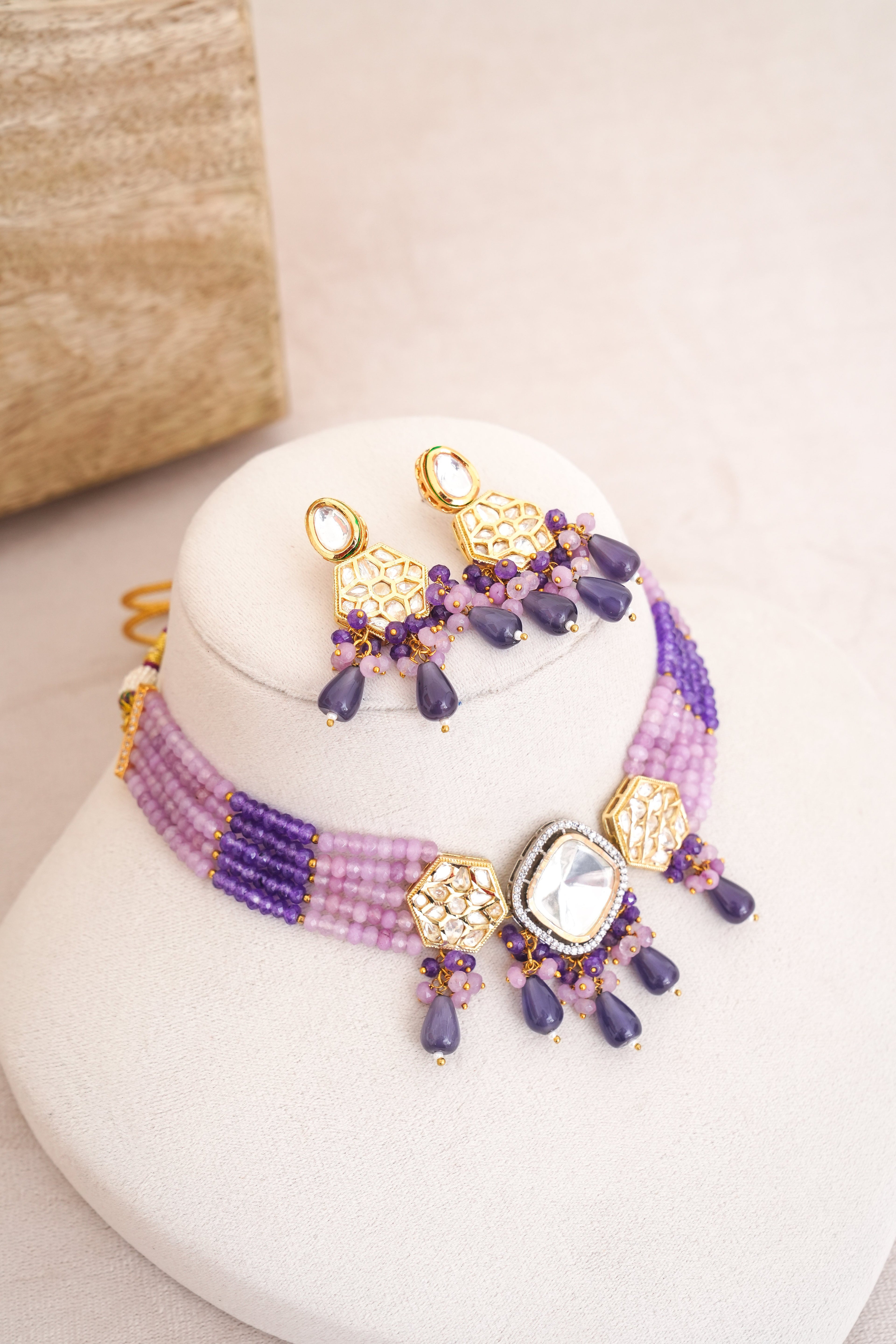 Amethyst  Rose Quartz Geometric Choker Set