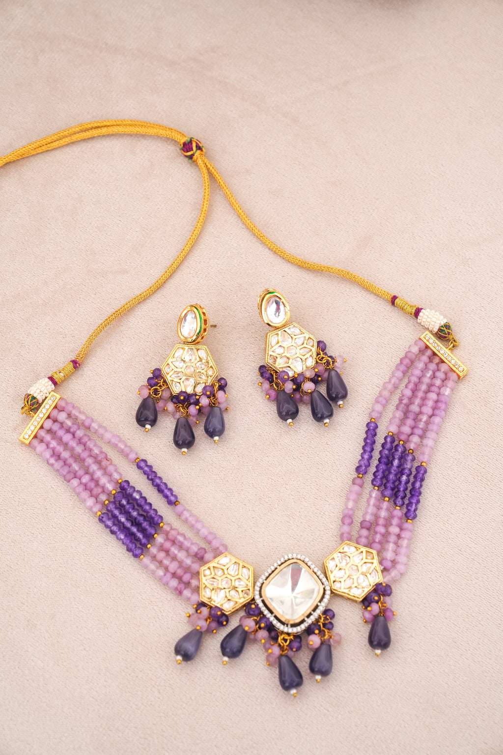 Amethyst  Rose Quartz Geometric Choker Set