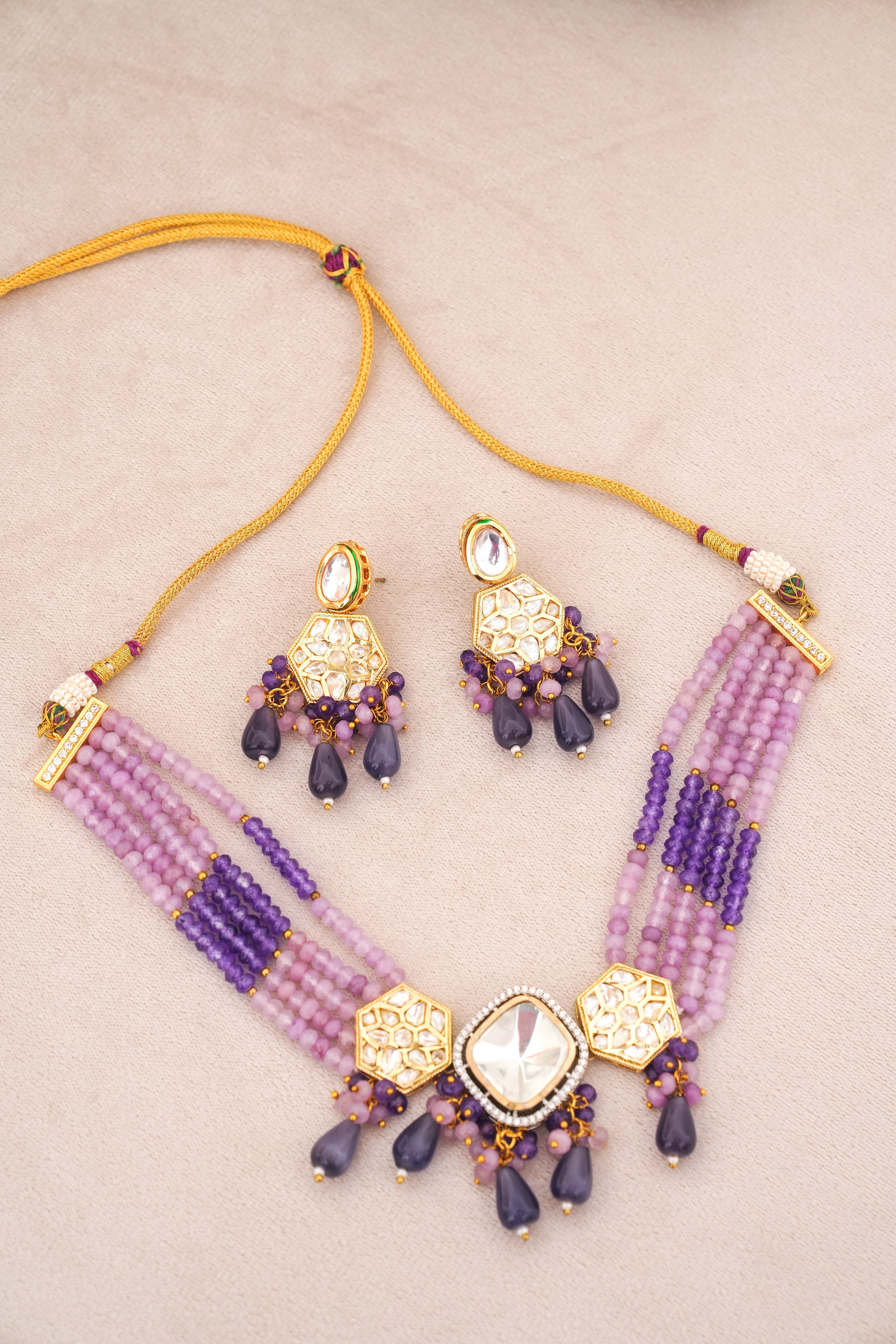 Amethyst  Rose Quartz Geometric Choker Set
