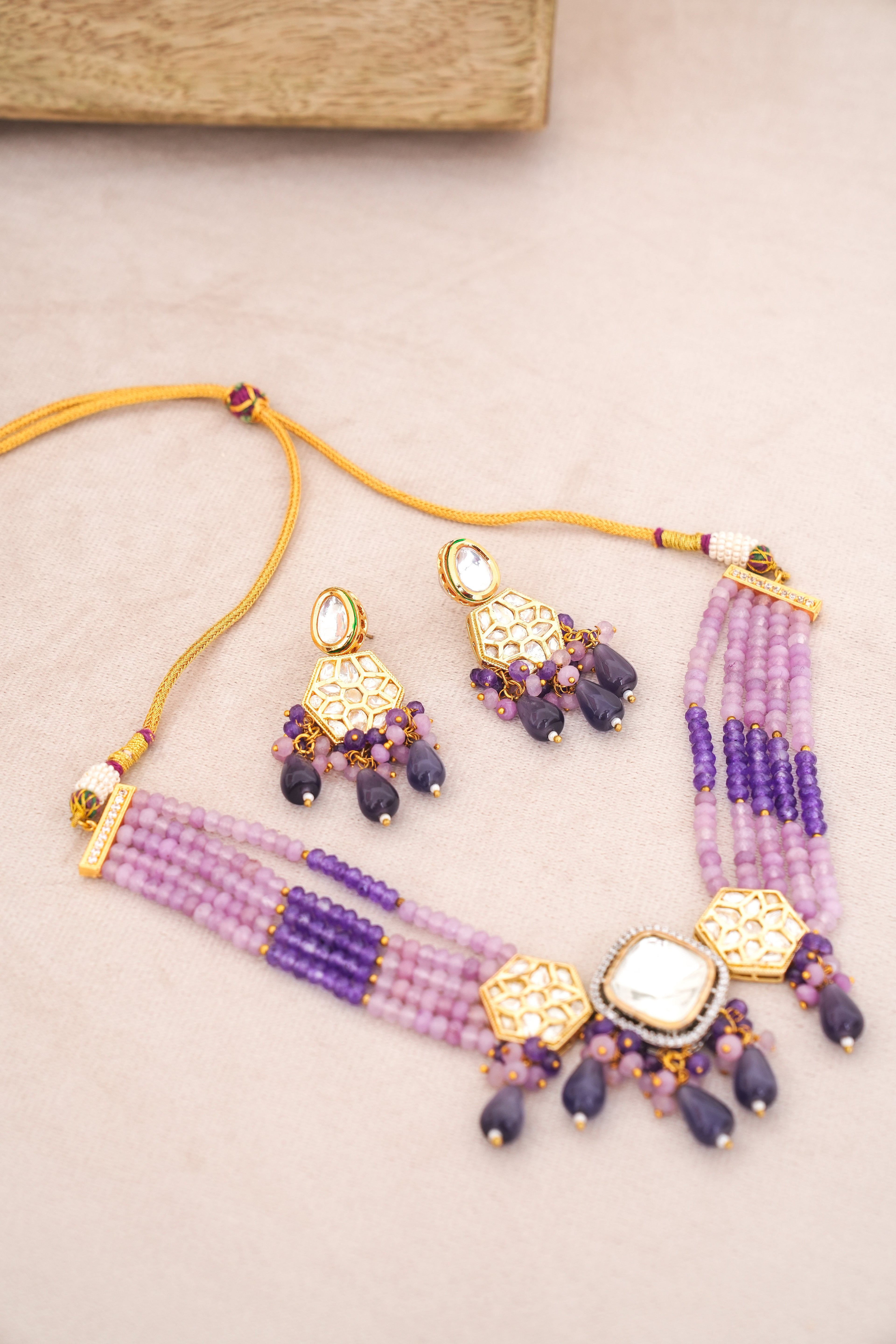 Amethyst  Rose Quartz Geometric Choker Set
