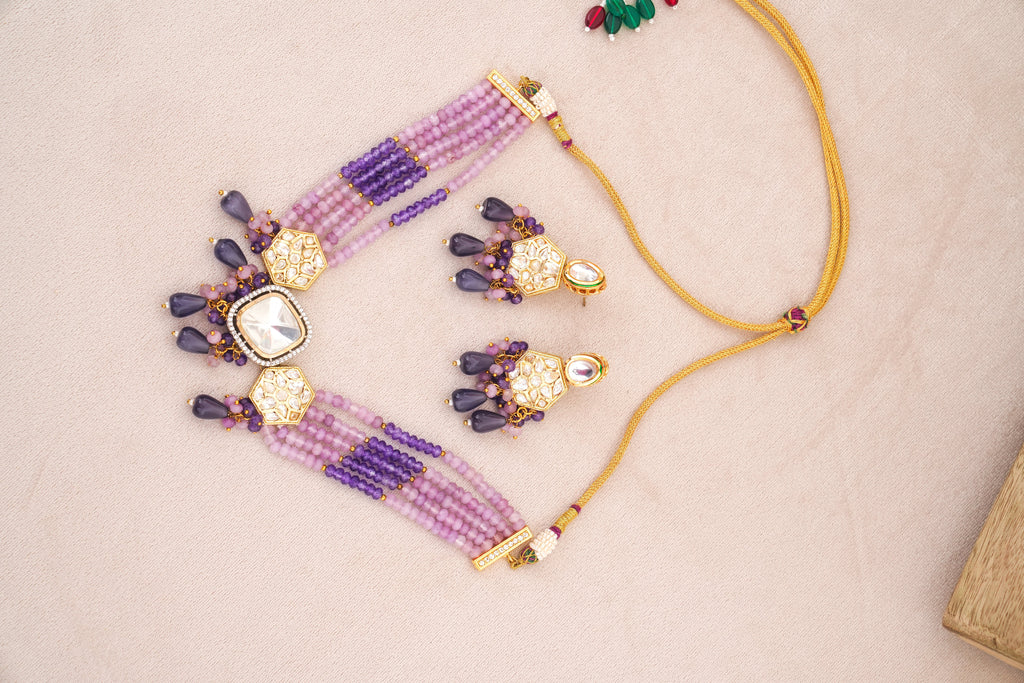 Amethyst  Rose Quartz Geometric Choker Set