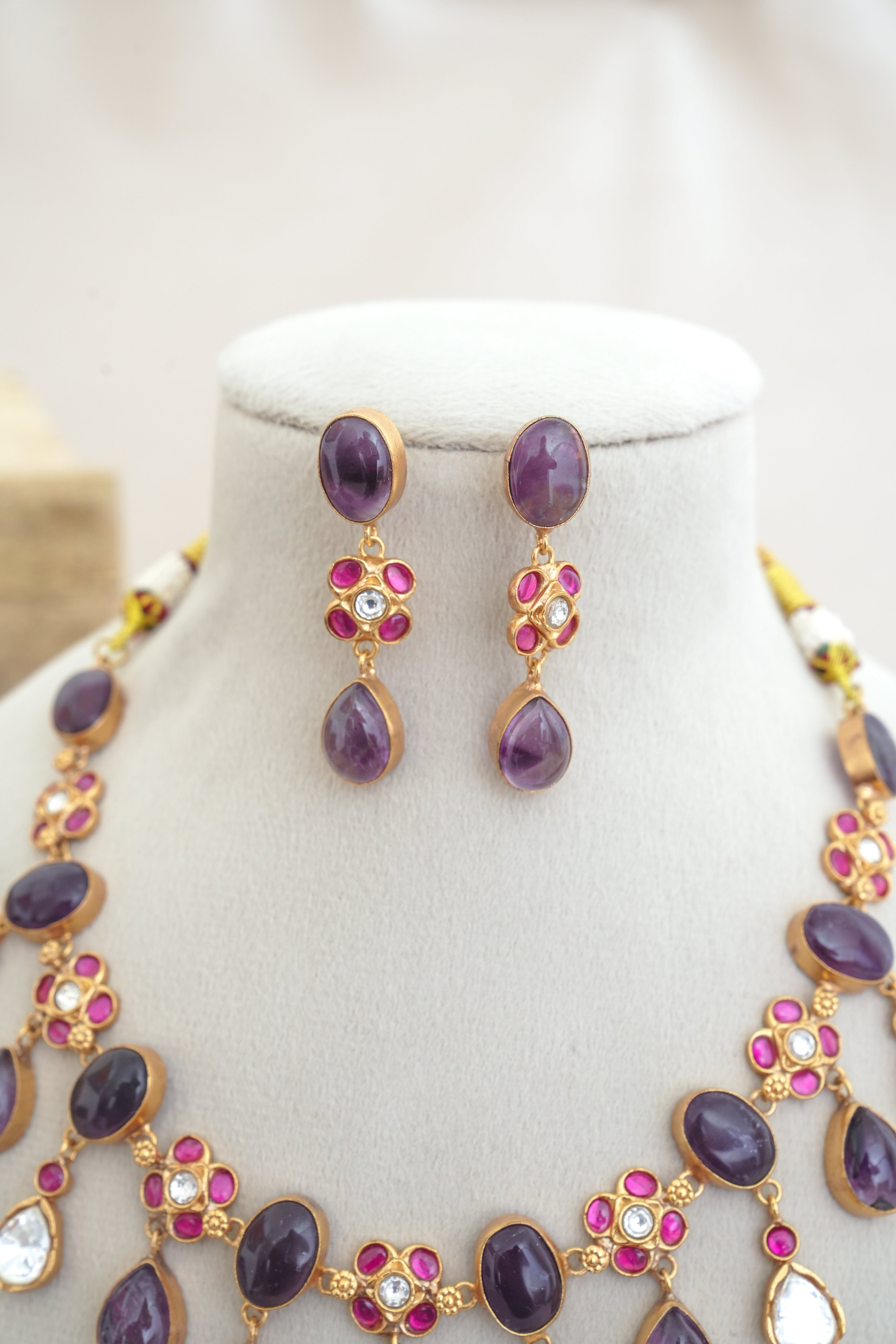Amethyst  Ruby Cascade Necklace Set