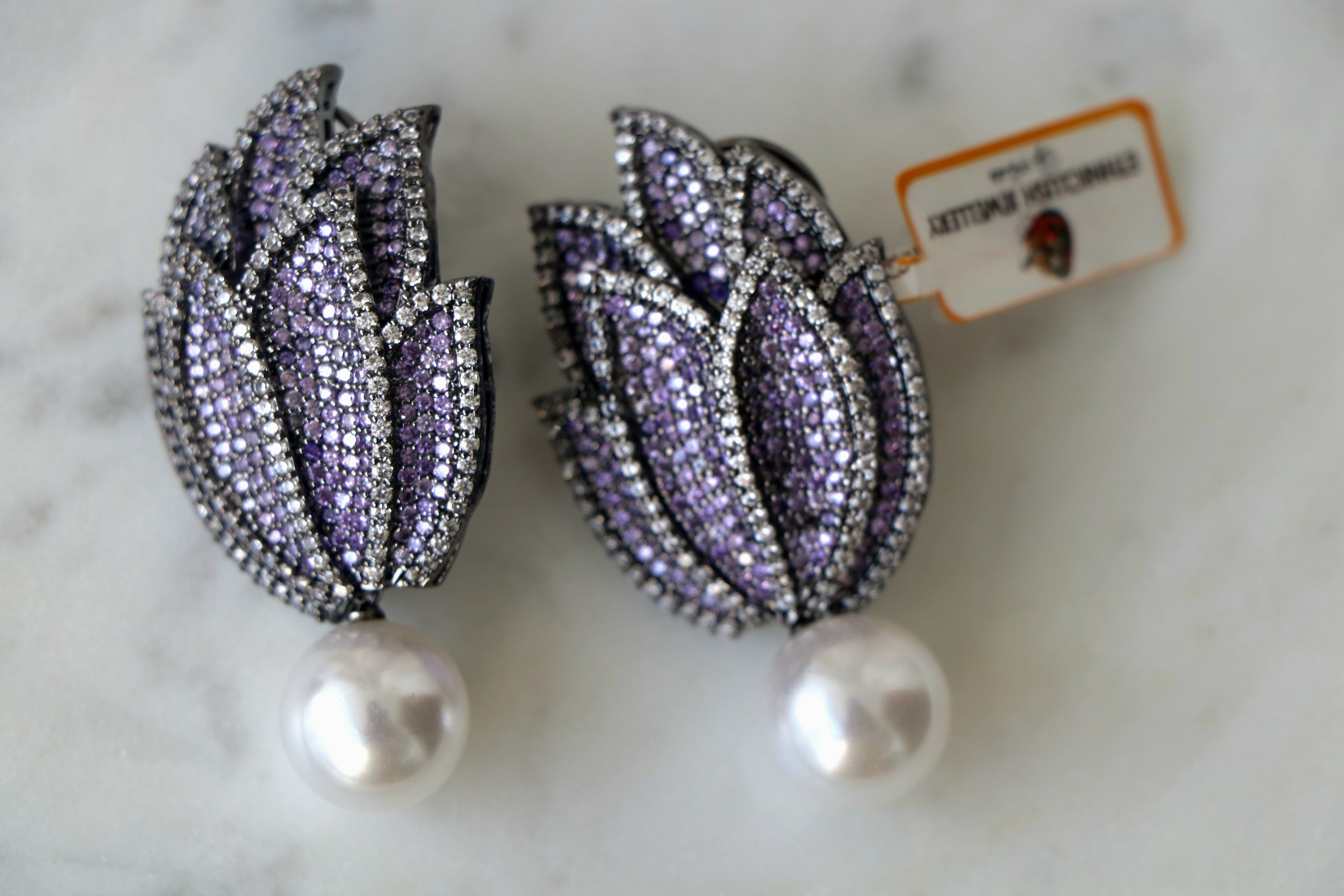 Purple Tulip Pearl Earrings