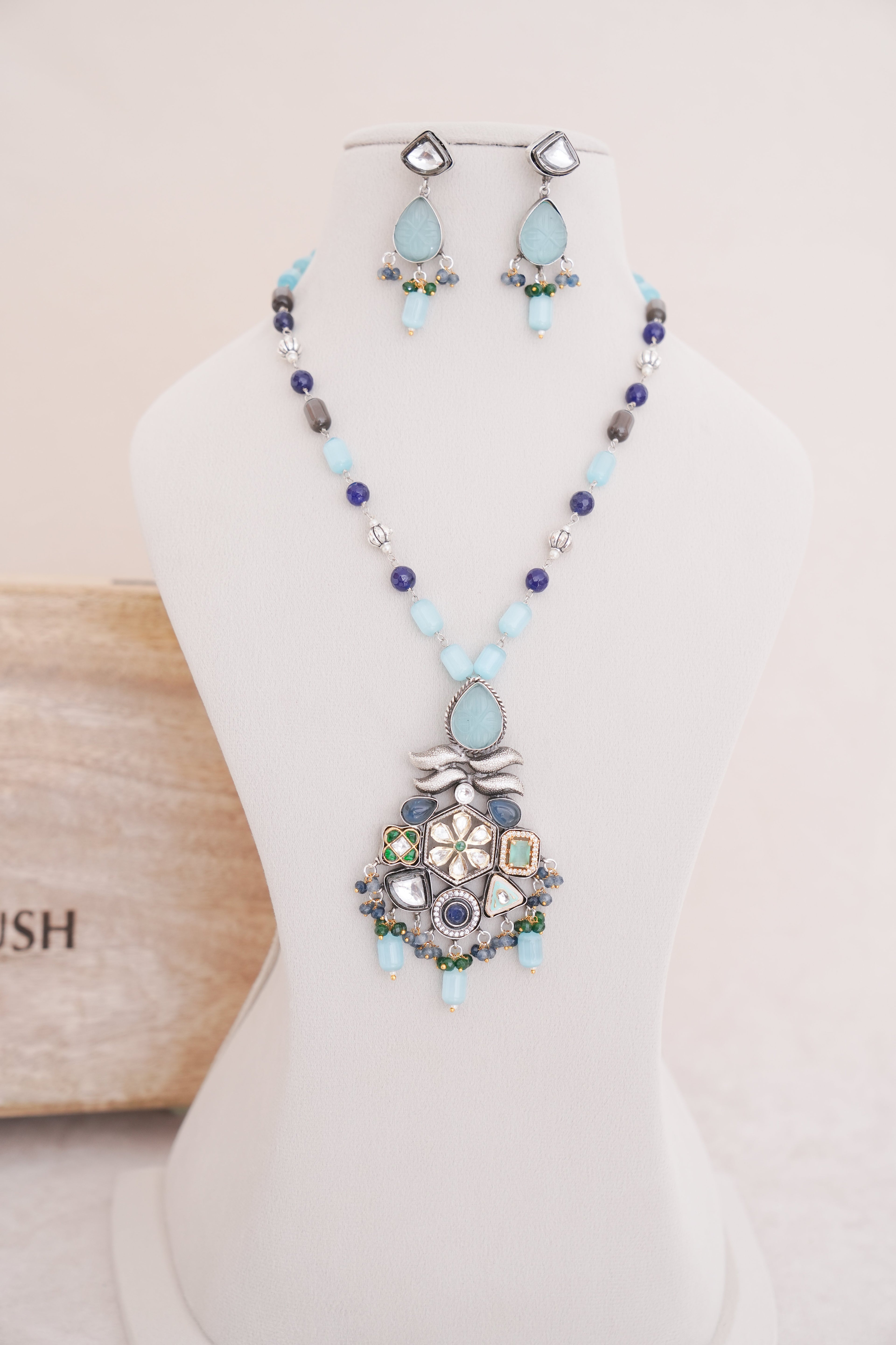 Regal Multistone Pendant Necklace & Earrings Set