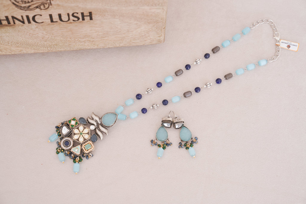 Regal Multistone Pendant Necklace & Earrings Set
