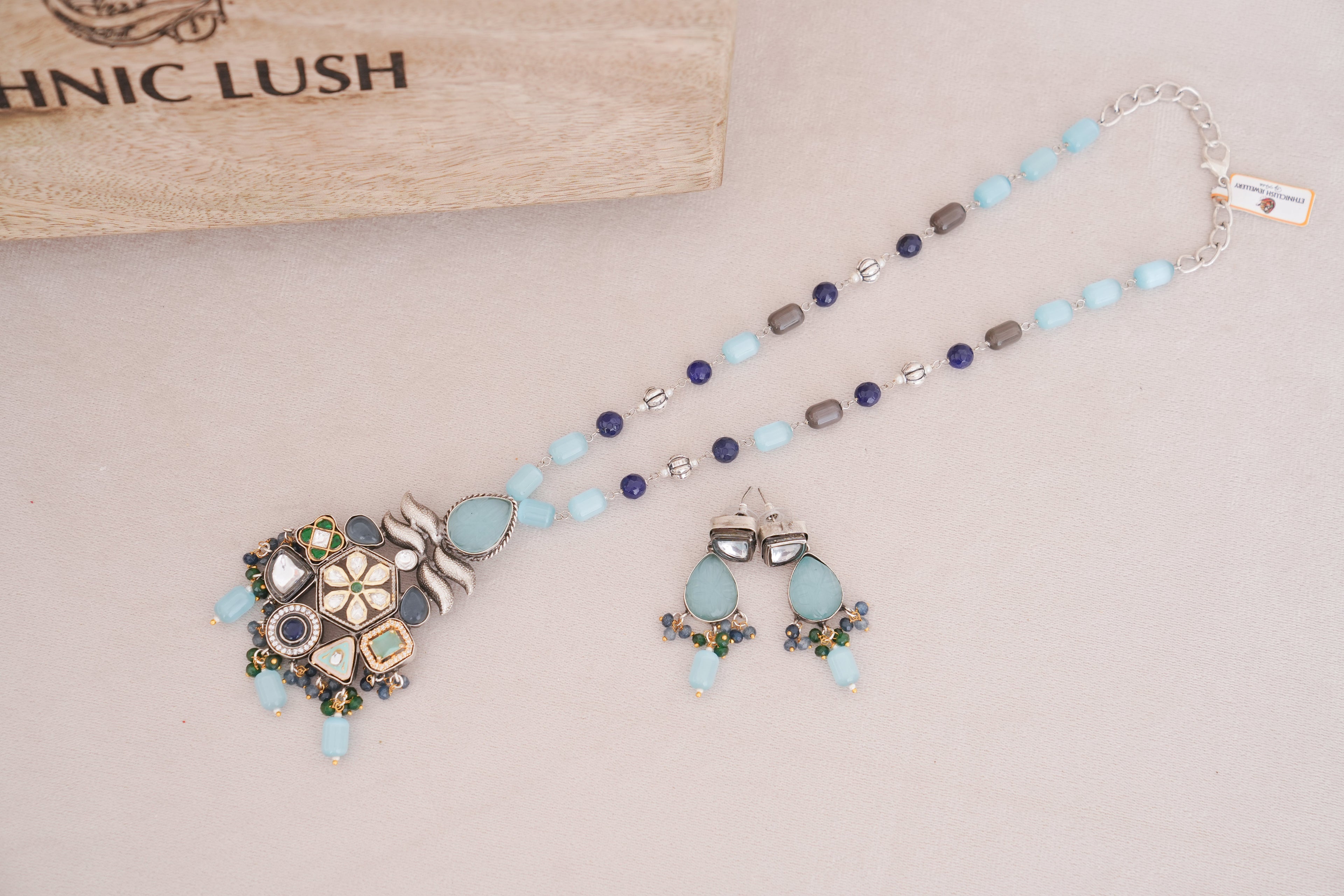 Regal Multistone Pendant Necklace & Earrings Set
