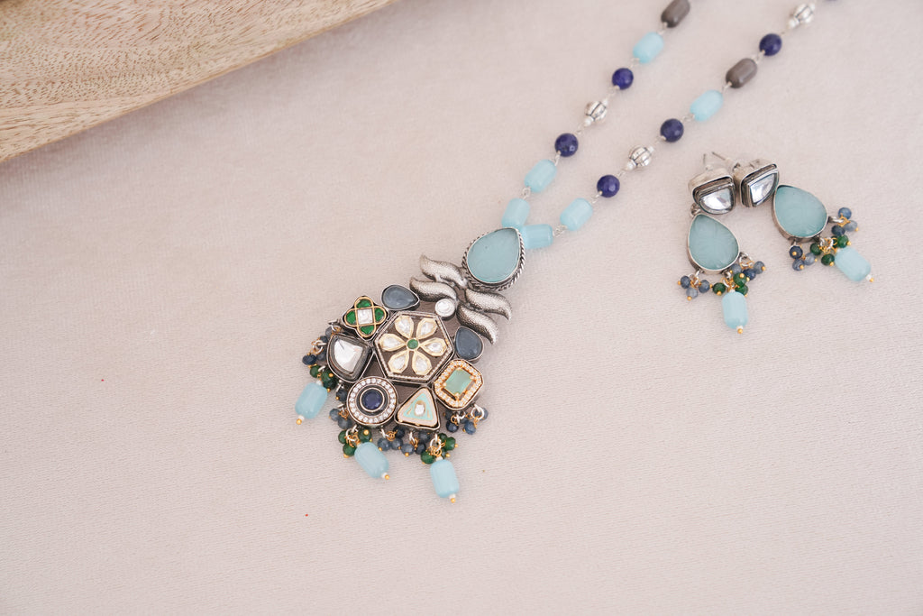 Regal Multistone Pendant Necklace & Earrings Set