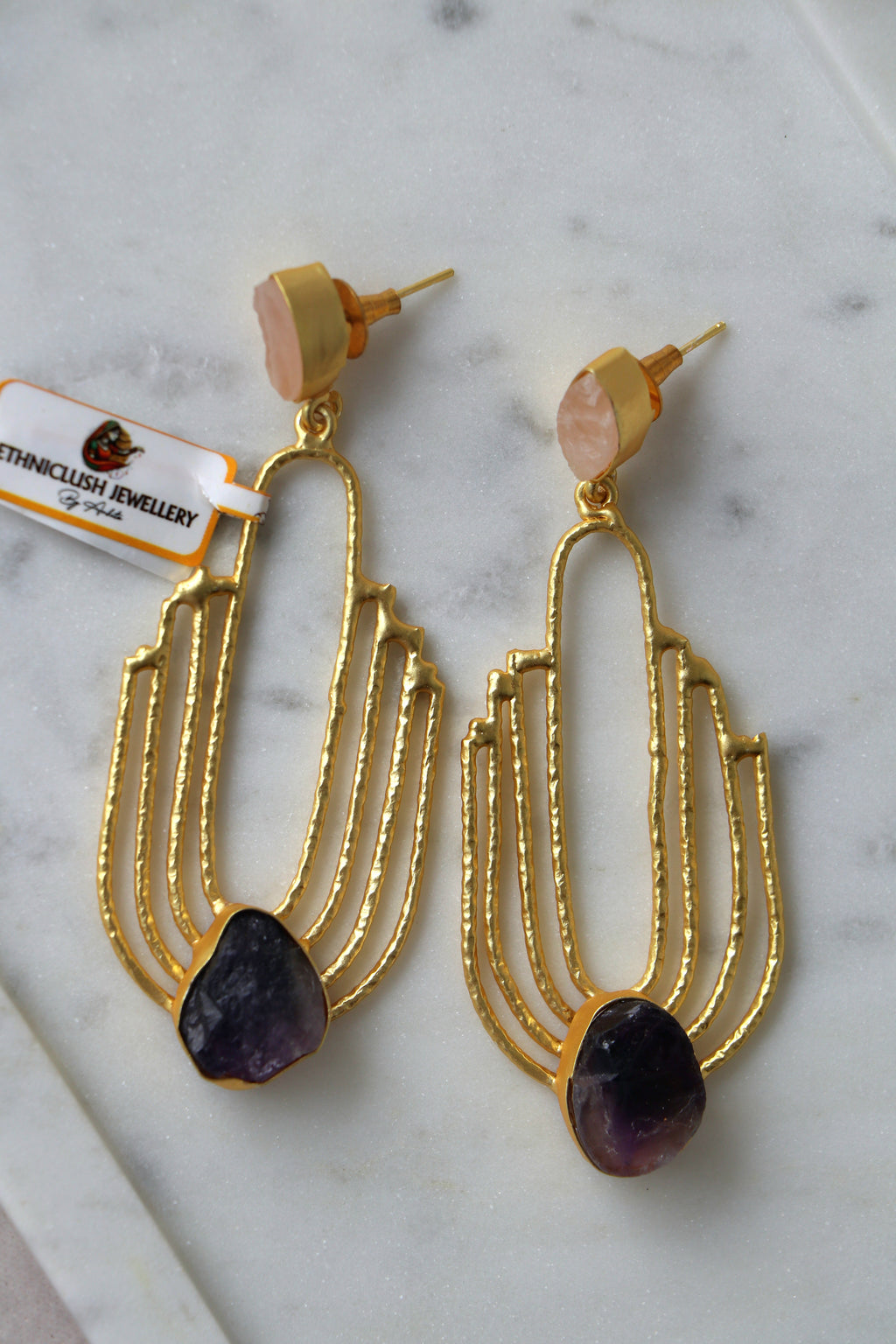 Aurora Cascade Earrings With Rose Quartz  Amethyst