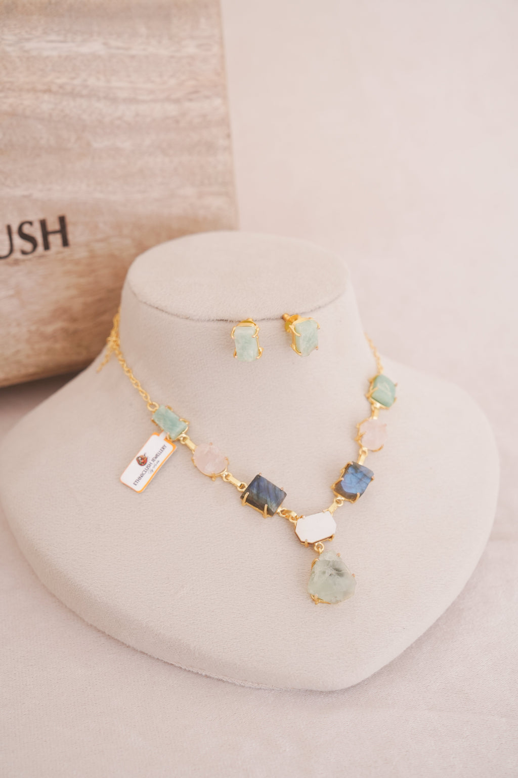 Natural Multi Gemstone Pendant Necklace Set