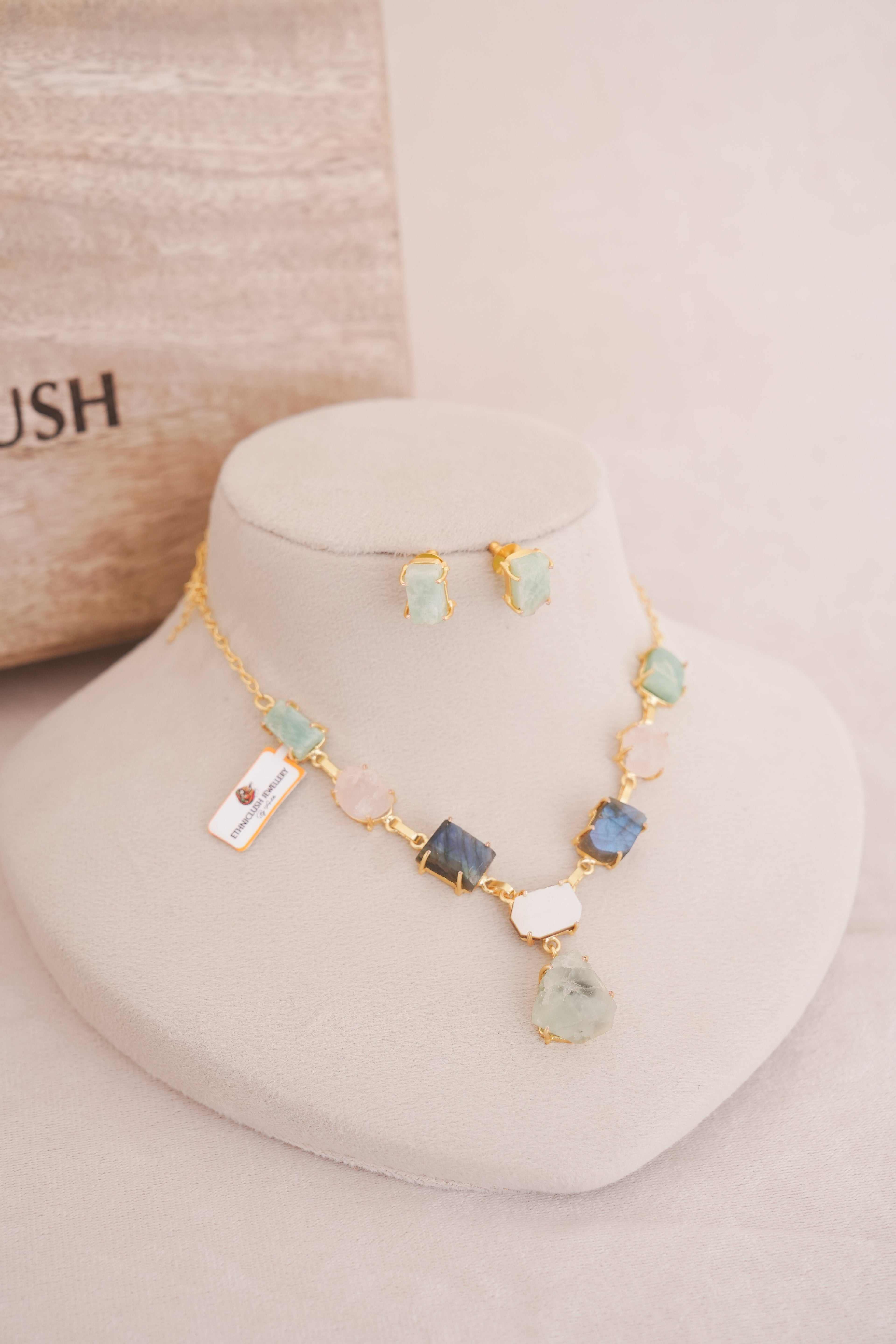 Natural Multi Gemstone Pendant Necklace Set