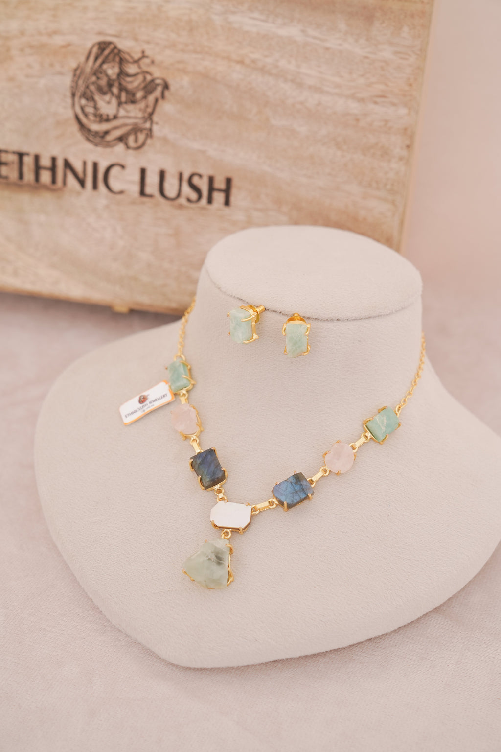 Natural Multi Gemstone Pendant Necklace Set