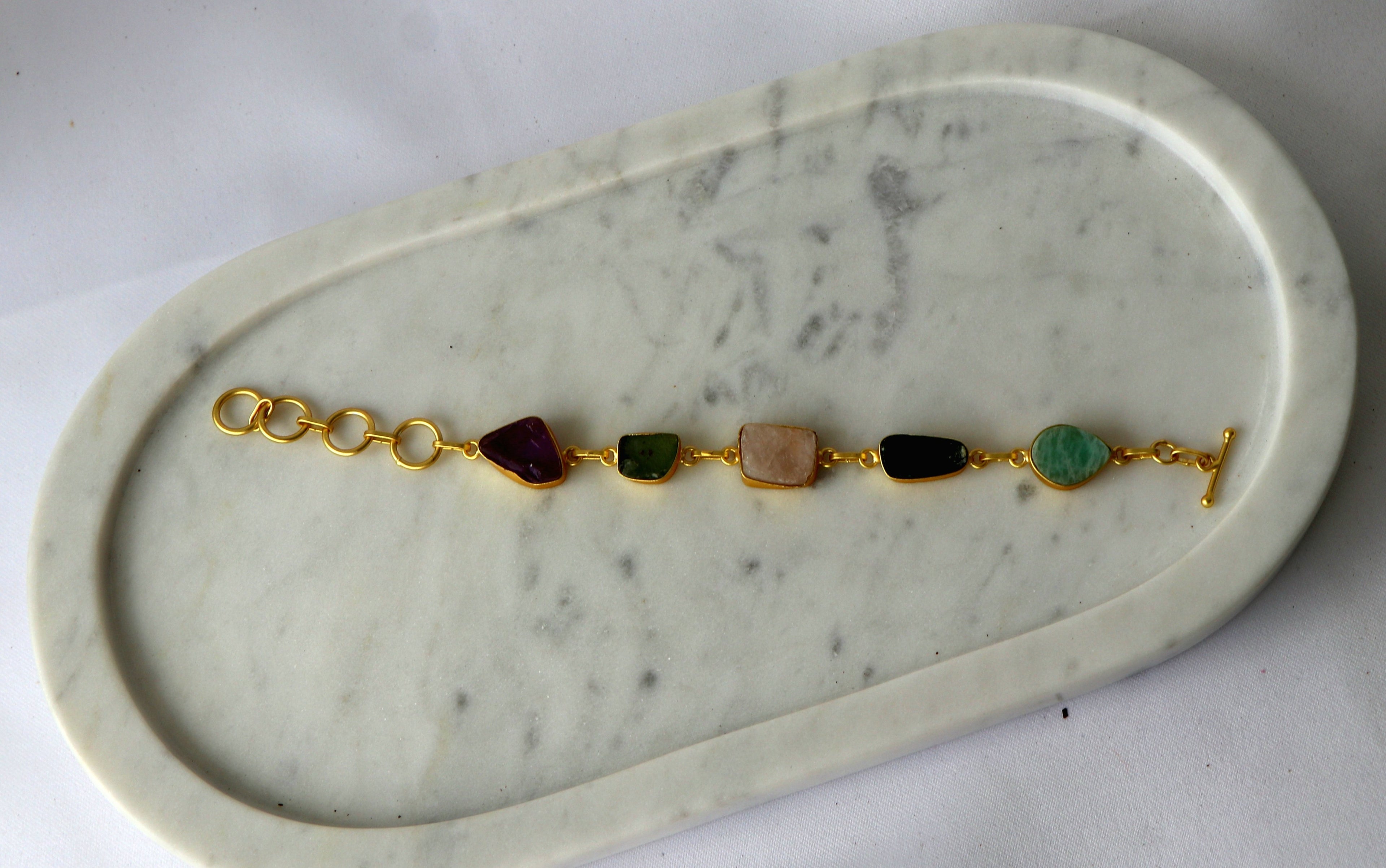 Natural Raw Gemstone Bracelet – Multi-Stone Gold Plated Bracelet |