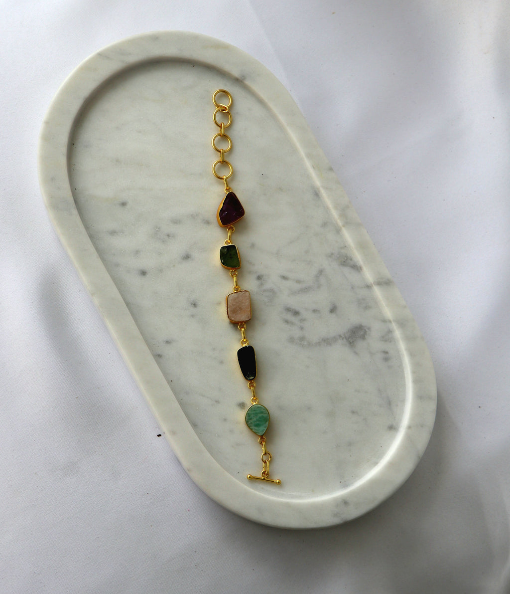 Natural Raw Gemstone Bracelet – Multi-Stone Gold Plated Bracelet |