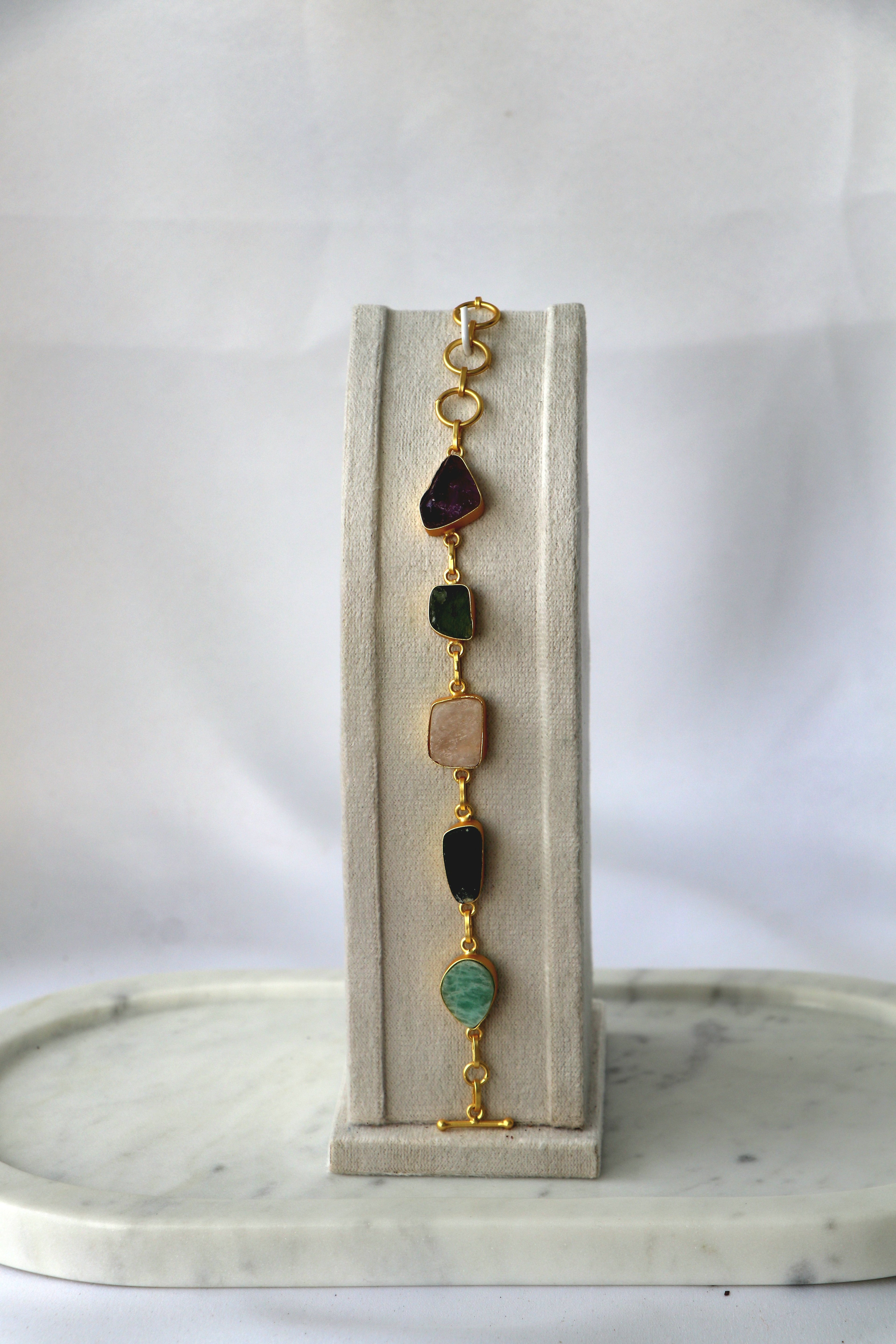 Natural Raw Gemstone Bracelet – Multi-Stone Gold Plated Bracelet |