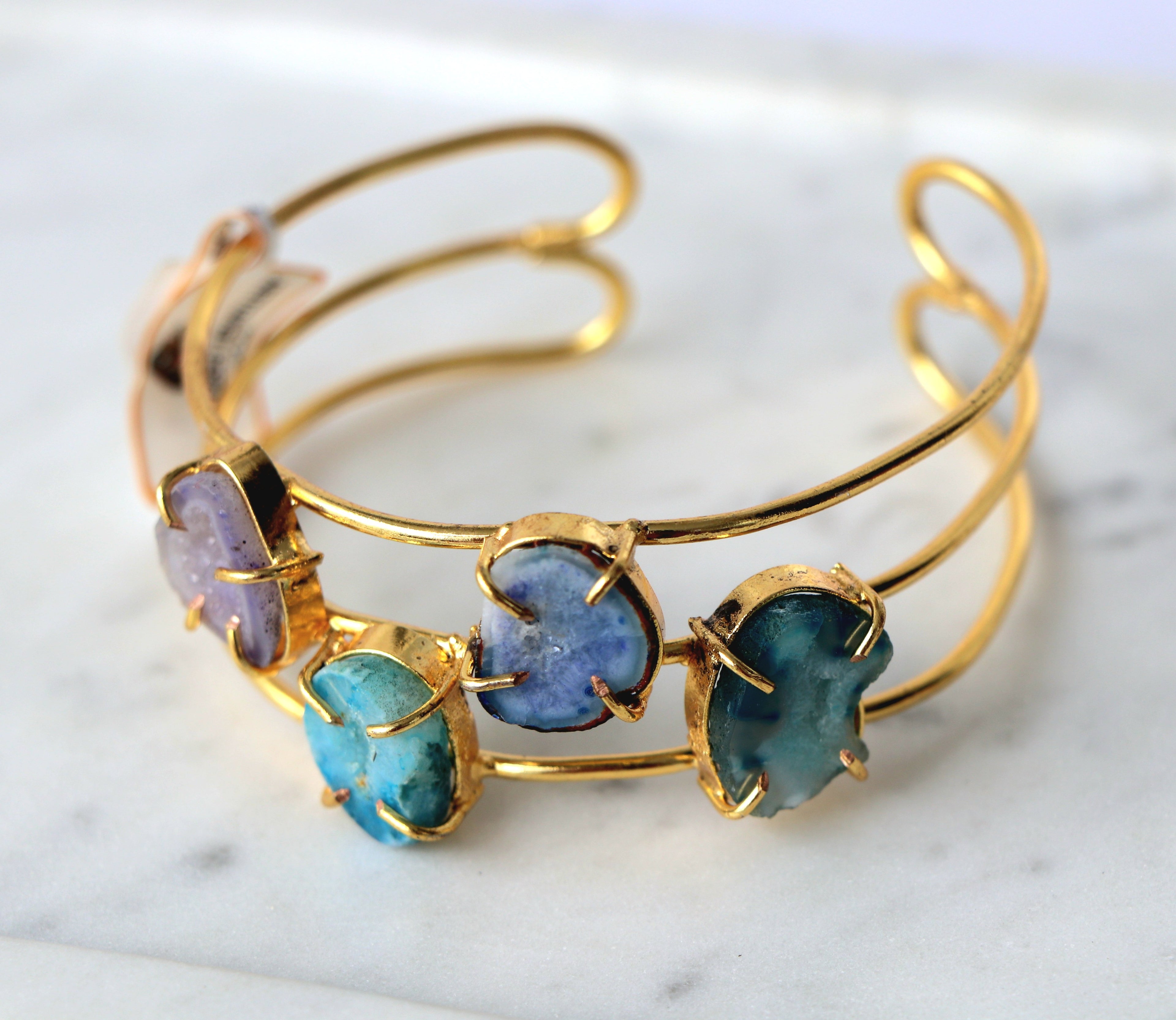 Azure Bloom Multistone Agate Cuff Bracelet