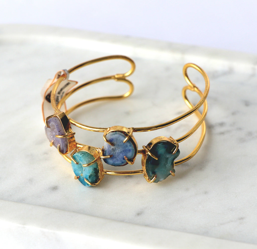 Azure Bloom Multistone Agate Cuff Bracelet