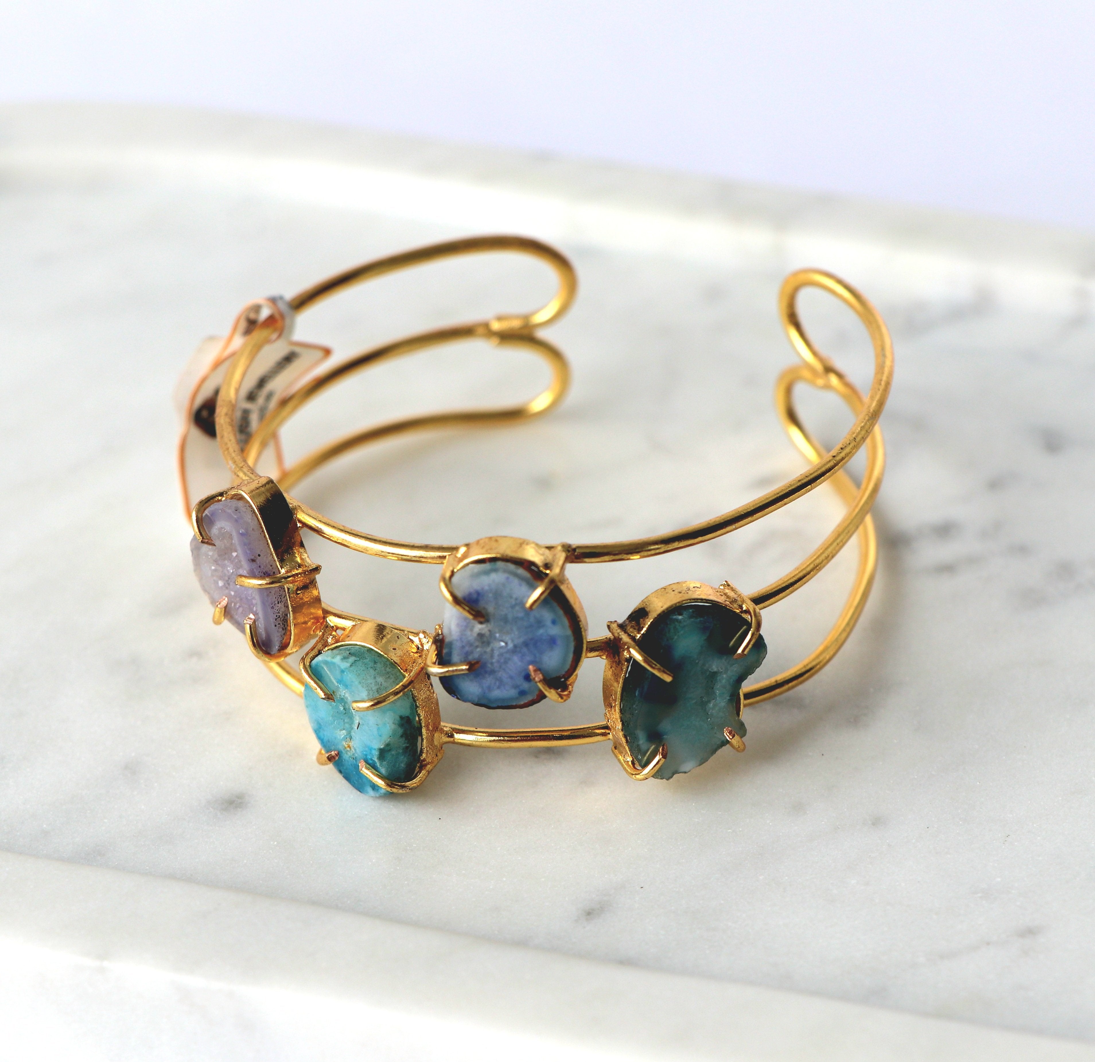 Azure Bloom Multistone Agate Cuff Bracelet