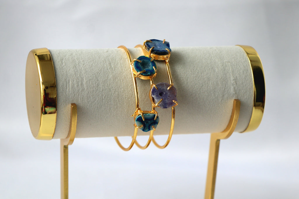 Azure Bloom Handcrafted Multi-Stone Agate Cuff Bracelet