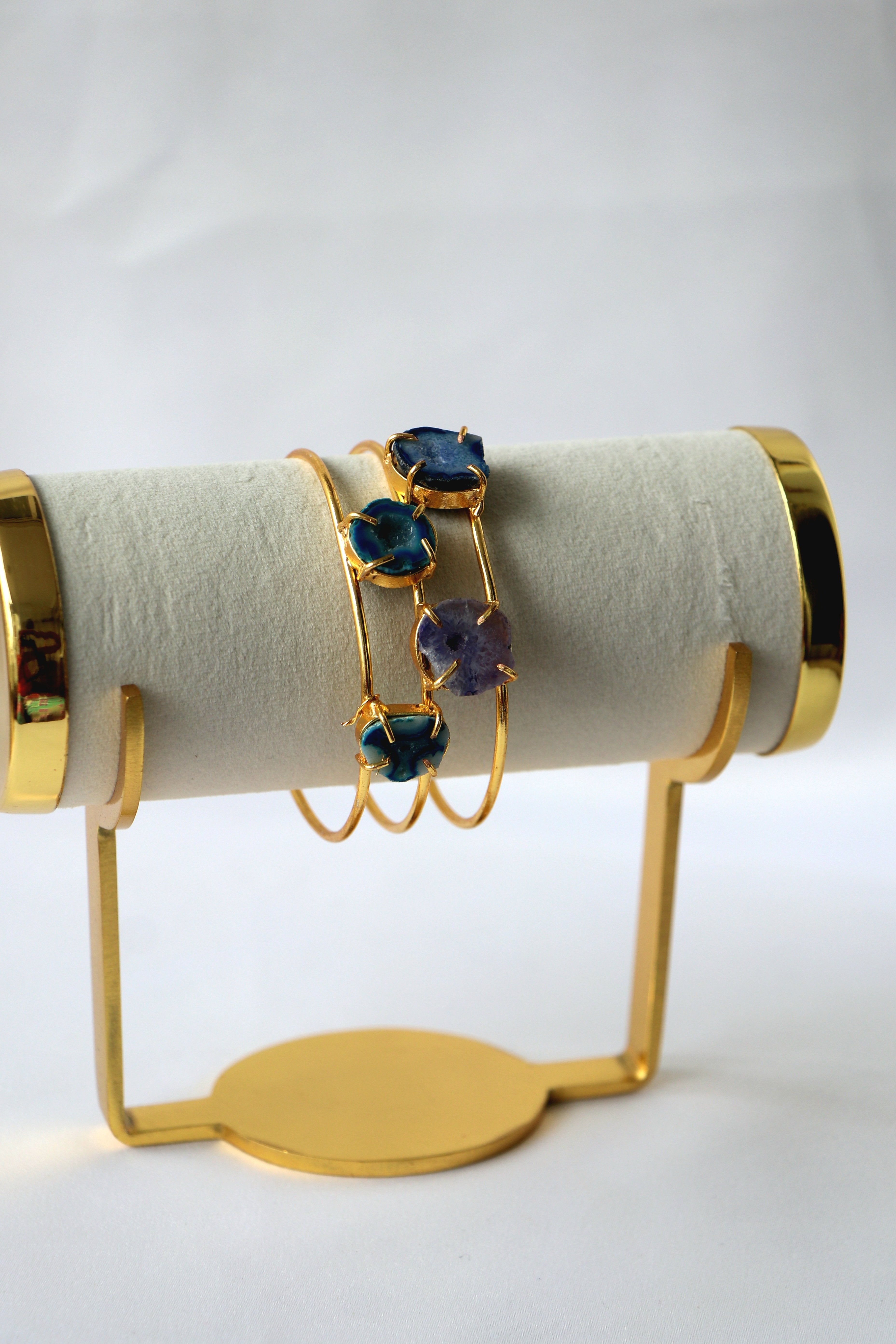 Azure Bloom Handcrafted Multi-Stone Agate Cuff Bracelet