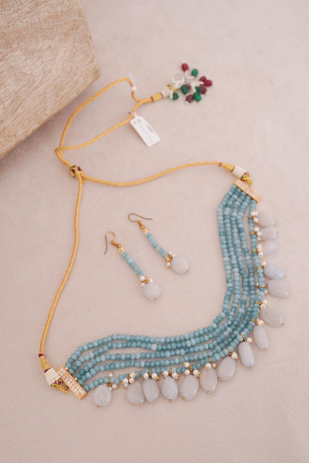 Elegant Gemstone Beaded  Multistrand Choker Set